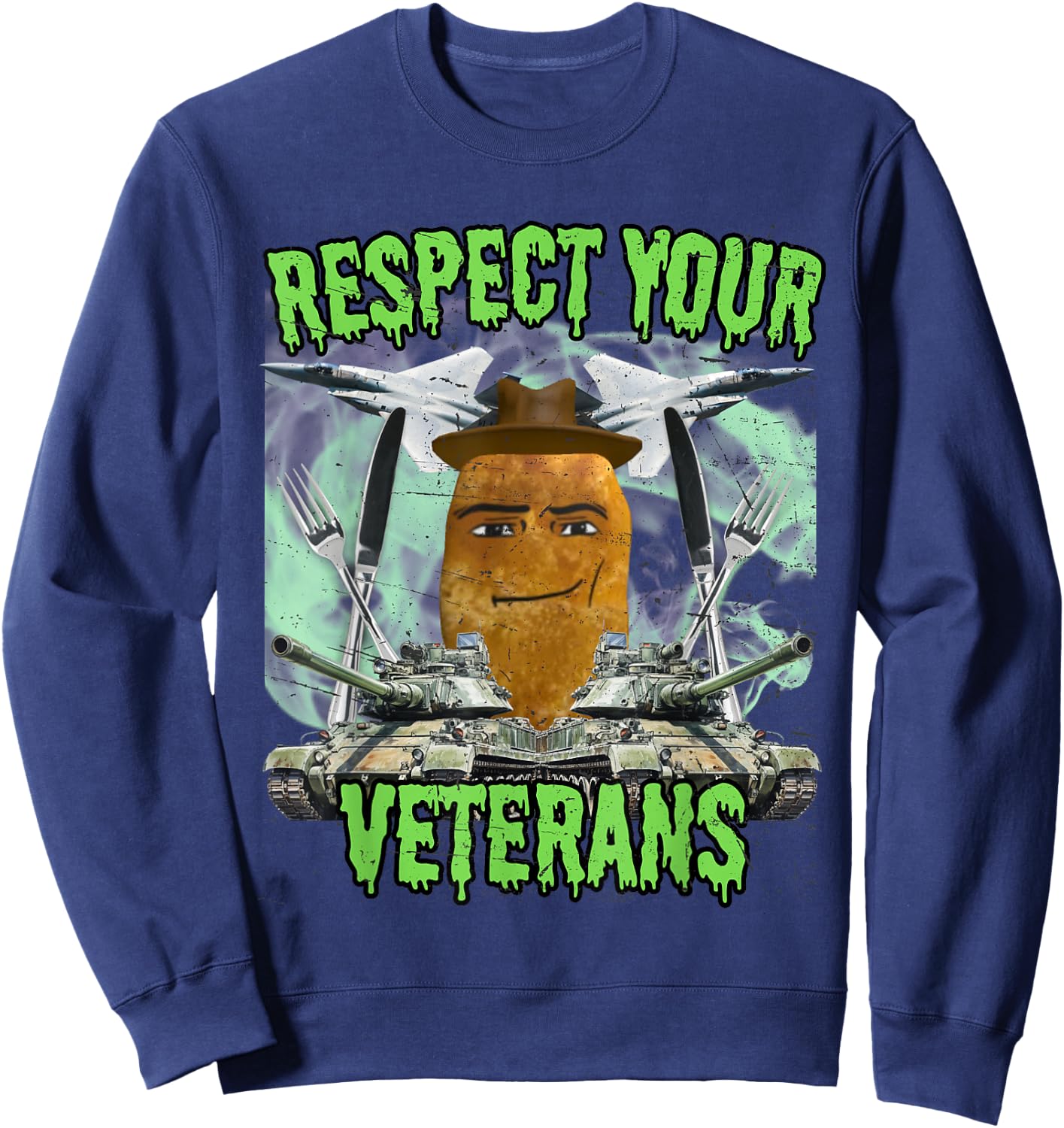 Chicken Nugget Man Face Cowboy Meme Sweatshirt - Sweatshirt | Navy