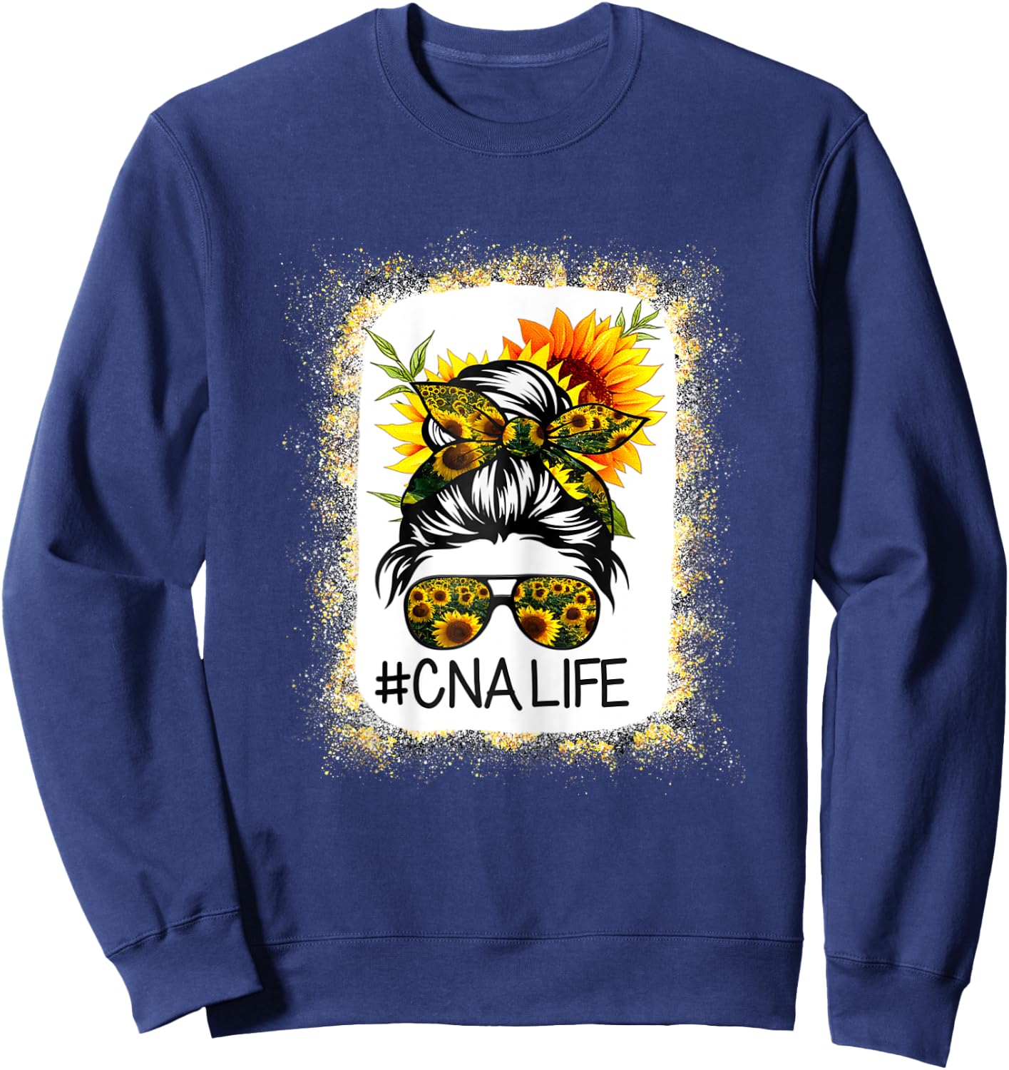 CNA Life Messy Hair Bun Sunflower Women Mother's Day Sweatshirt - Sweatshirt | Navy