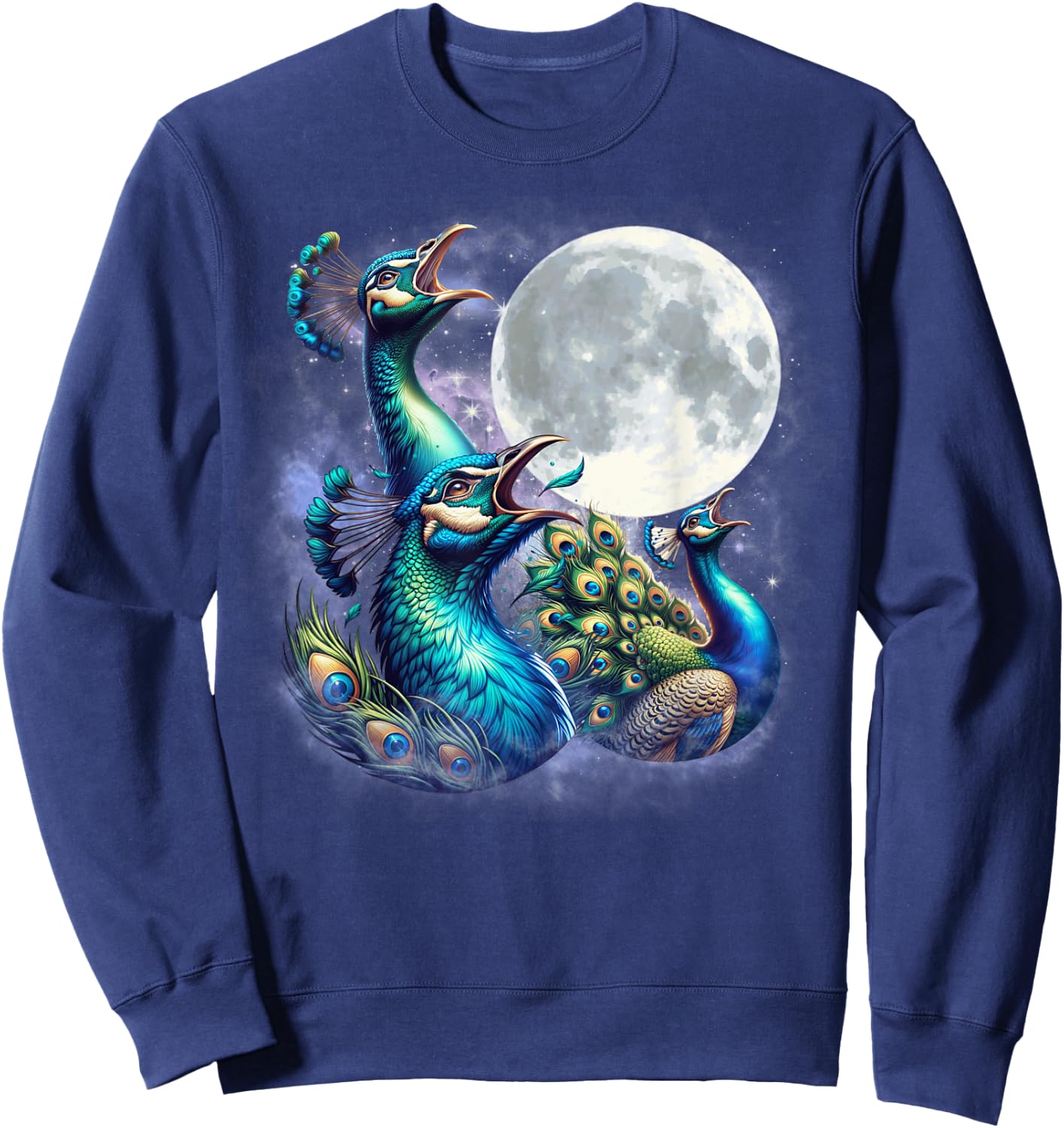 Three Peacocks Moon Funny Peacock Howling Wolfs Moon Parody Sweatshirt - Sweatshirt | Navy