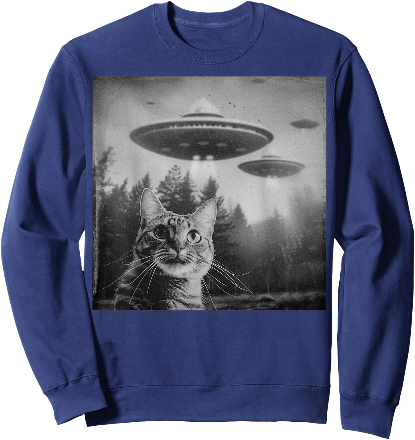 Funny Cat UFO Alien Weirdcore Aesthetic Artwork Sweatshirt - Sweatshirt | Navy