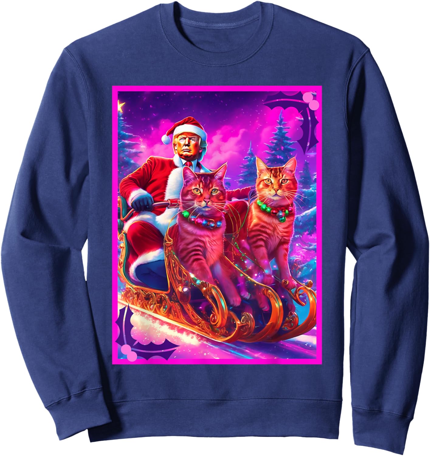 Funny Cat Lover Christmas Sweater Trump Ugly Christmas Women Sweatshirt - Sweatshirt | Navy