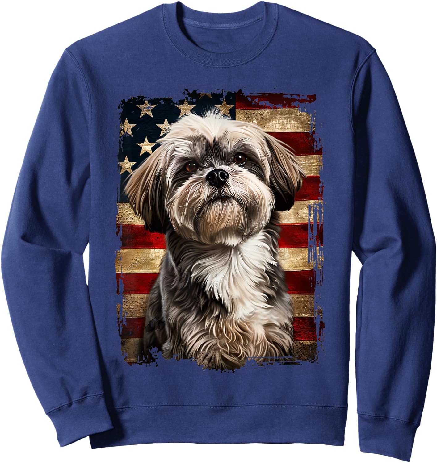 Lhasa Apso American Flag Sweatshirt - Sweatshirt | Navy