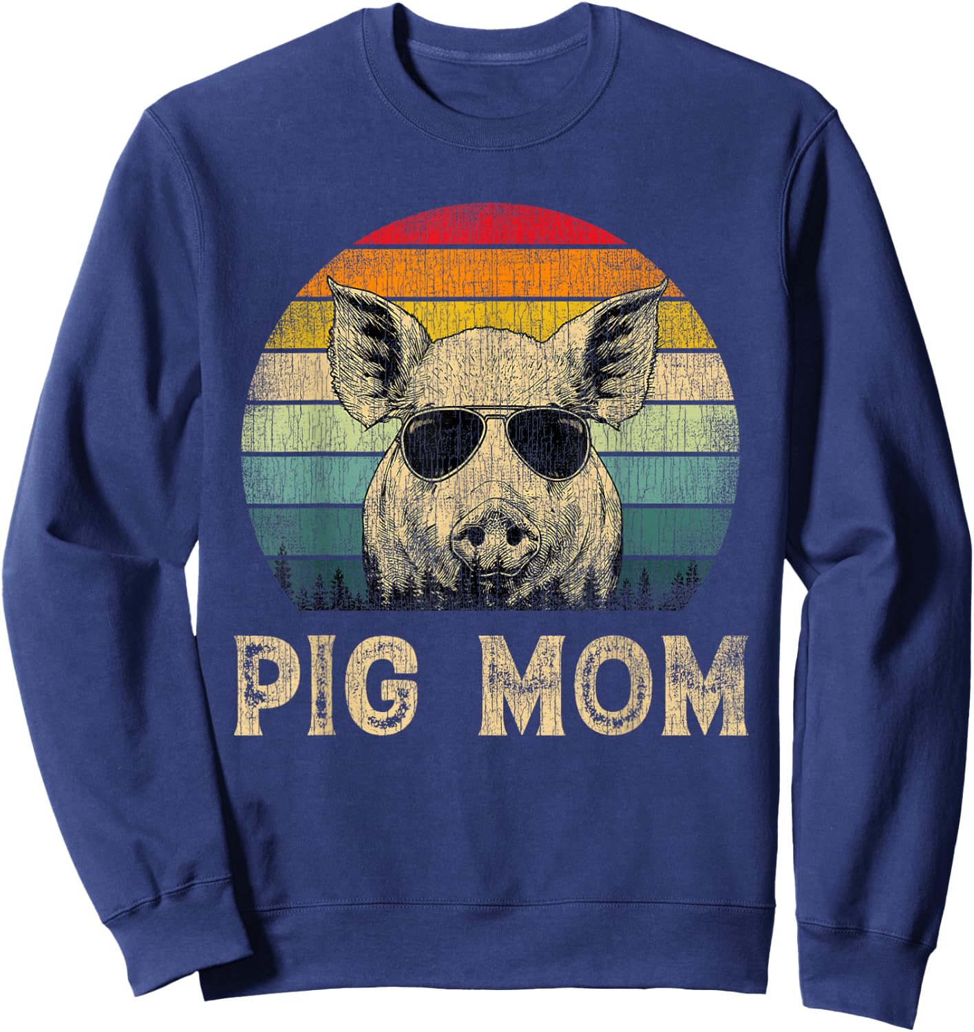 Vintage Pig Mom Pig Lovers Mommy Mother's Day Sweatshirt - Sweatshirt | Navy