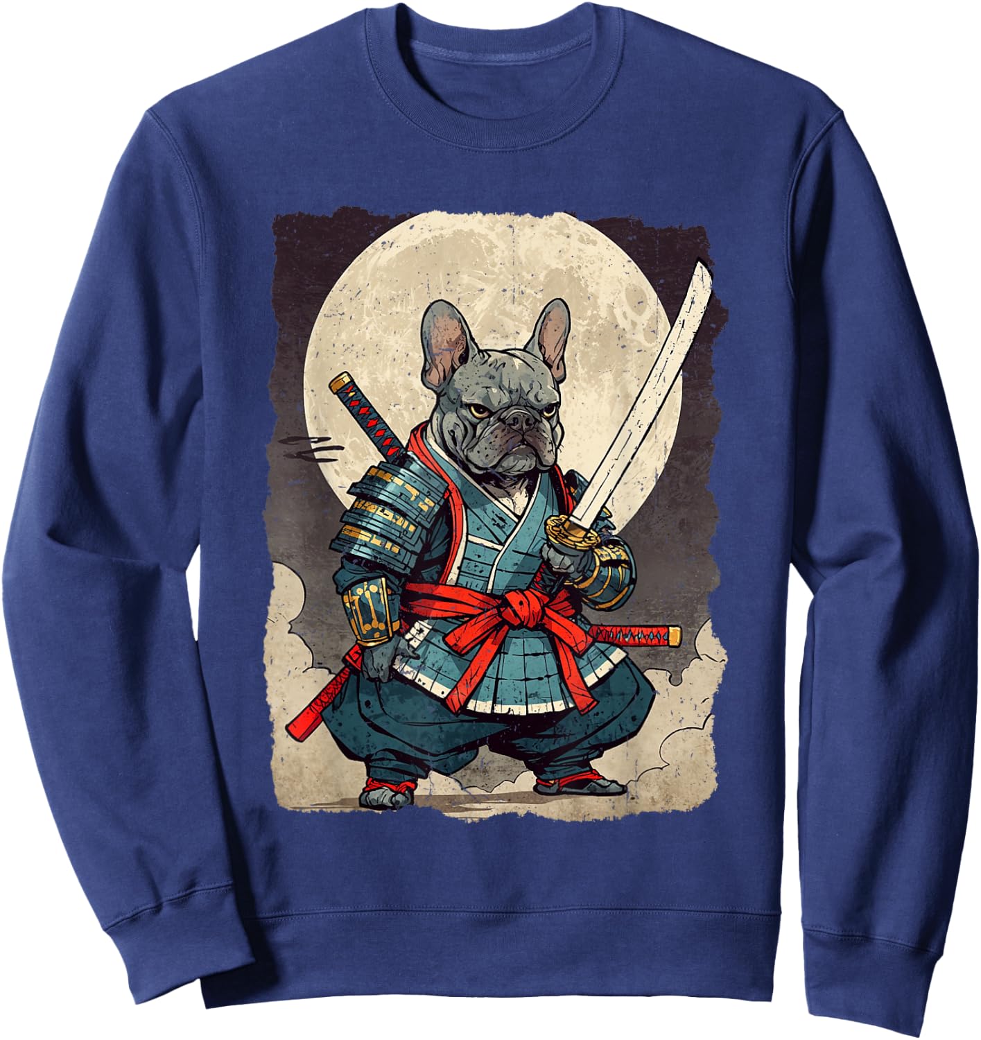Bulldog Samurai Japanese Retro Ukiyoe Warrior French Bulldog Sweatshirt - Sweatshirt | Navy