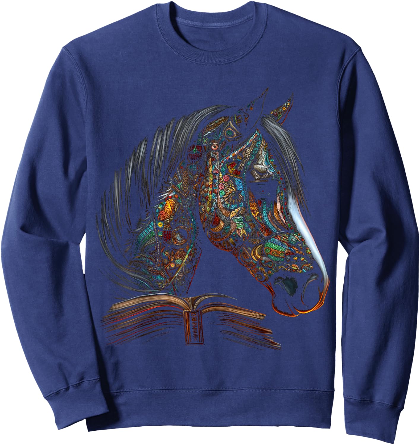 Horse Artwork - Horse Motif Book Riding Animals Horse Sweatshirt - Sweatshirt | Navy