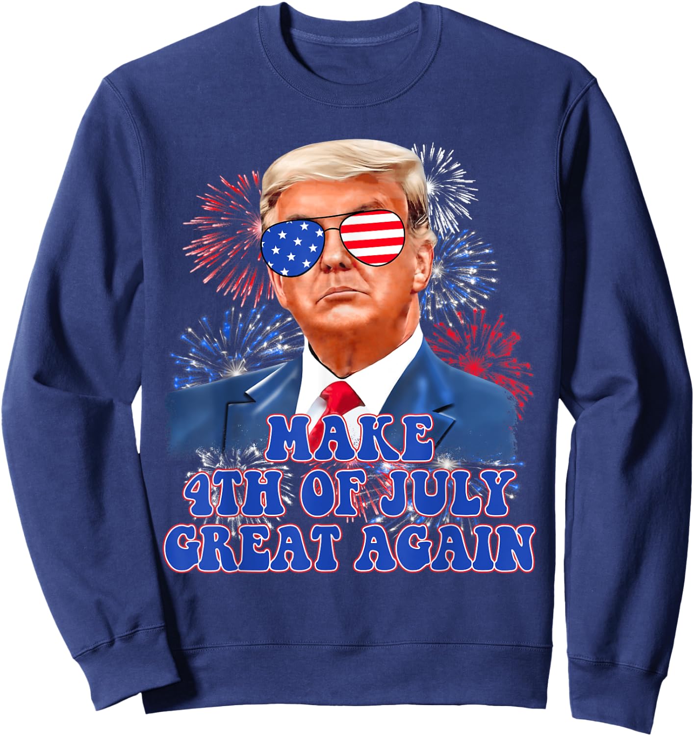 Trump Make 4th Of July Great Again American Flag Firework Kids Men Sweatshirt - Sweatshirt | Navy