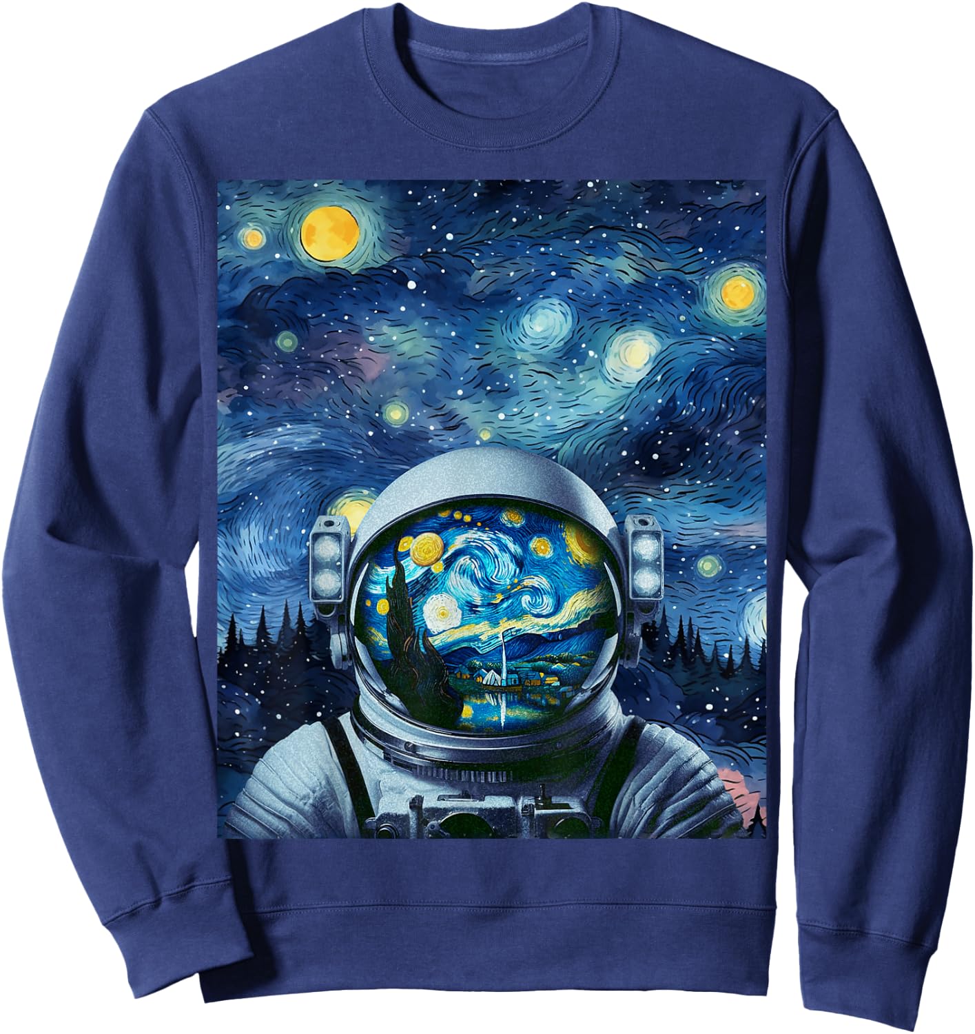 Graphic Van Gogh Starry Night Space Lovers Astronaut Lover Sweatshirt - Sweatshirt | Navy