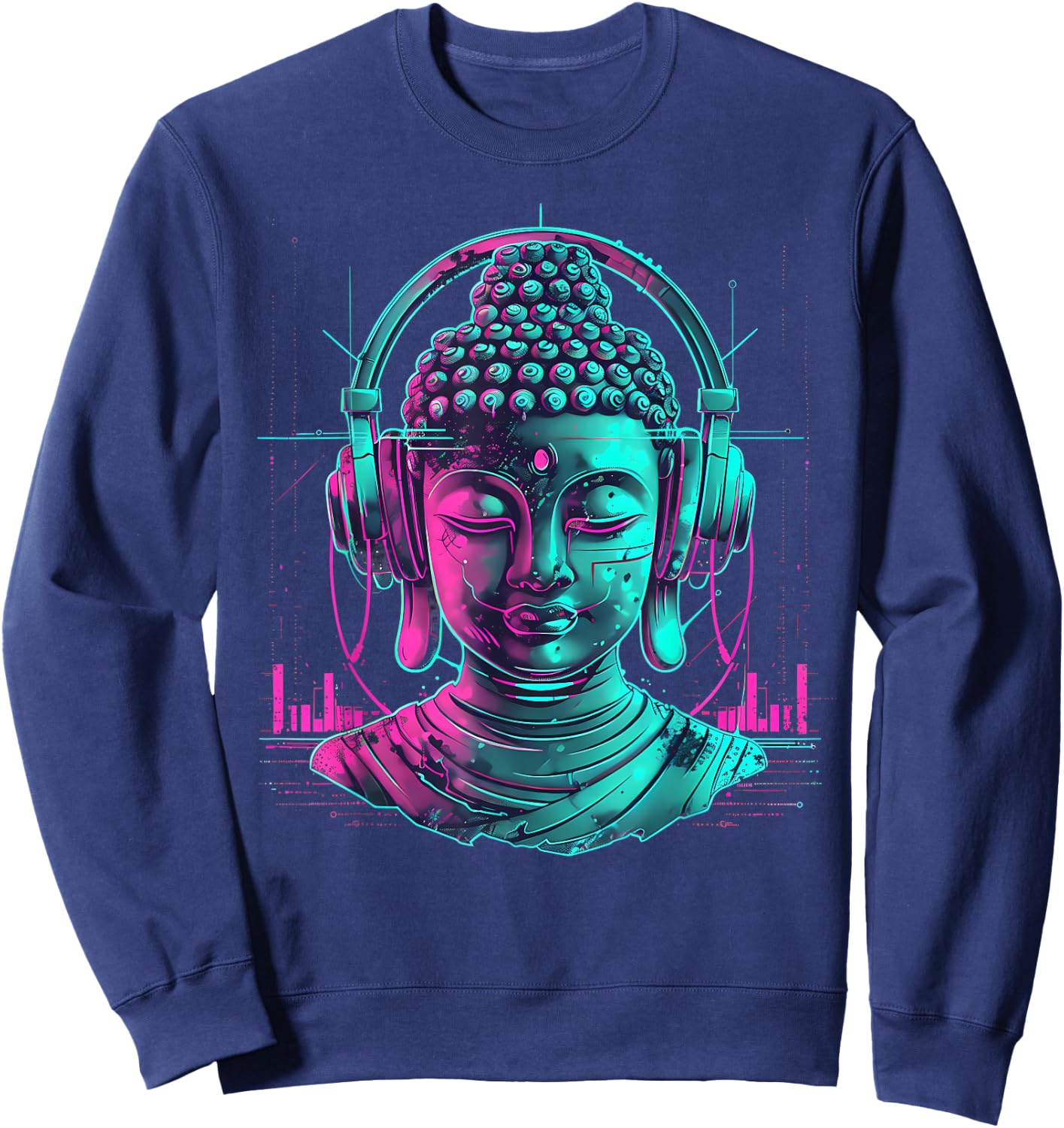 DJ Buddha Buddhist Beatmaker Music Headphones Techno Sweatshirt - Sweatshirt | Navy