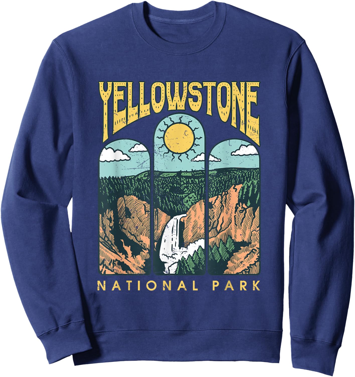 Vintage Yellowstone National Park Hiking Camping Travel Sweatshirt - Sweatshirt | Navy