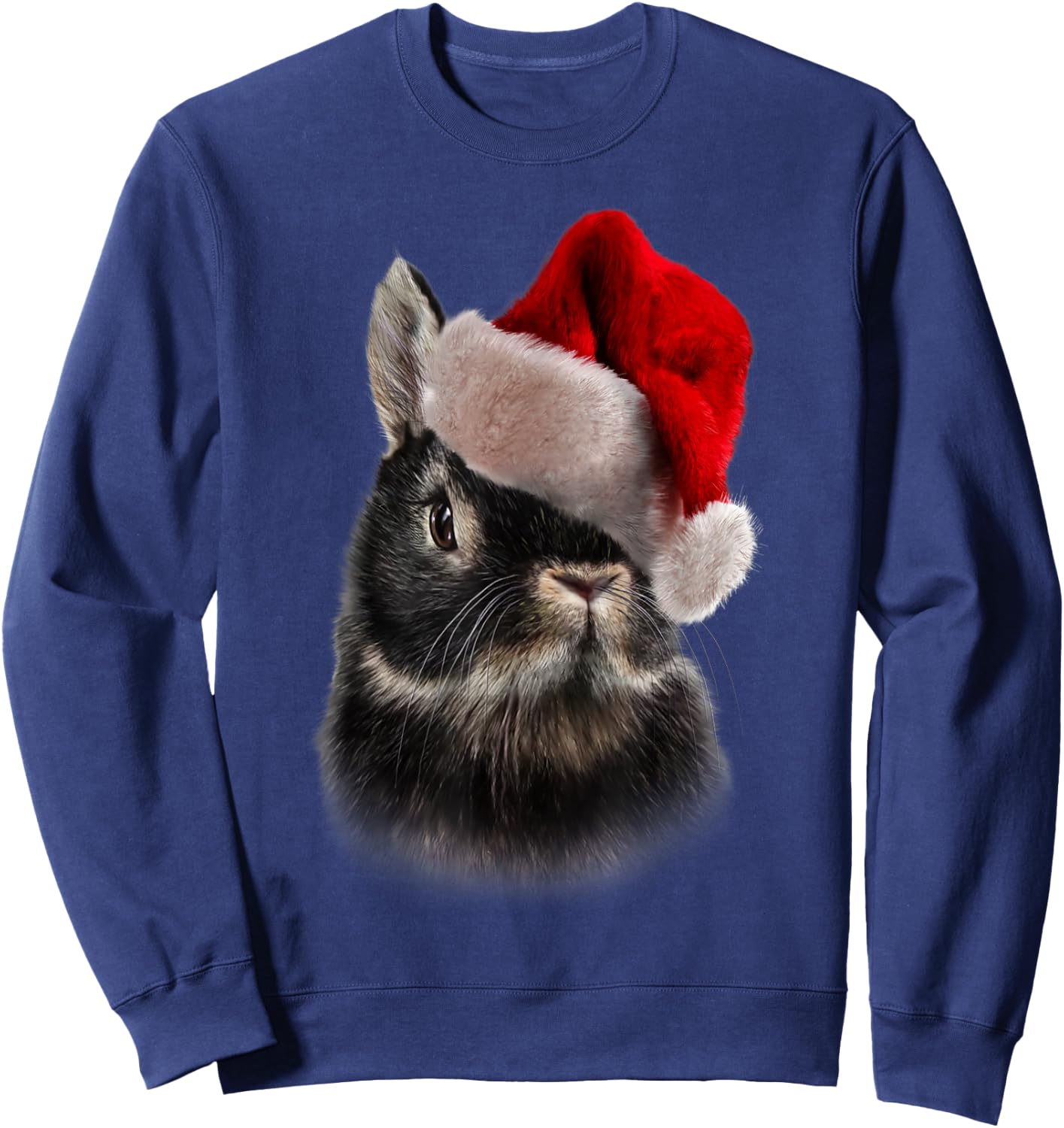 Netherland Dwarf Rabbit, Christmas Santa Hat, Bunny Sweatshirt - Sweatshirt | Navy