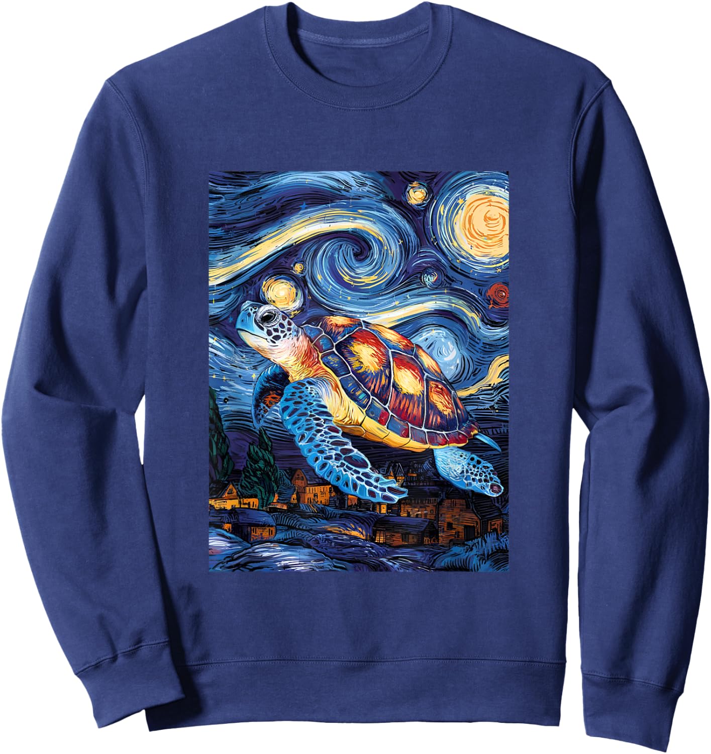Artistic Sea Turtle Van Gogh Style Starry Night Turtle Art Sweatshirt - Sweatshirt | Navy