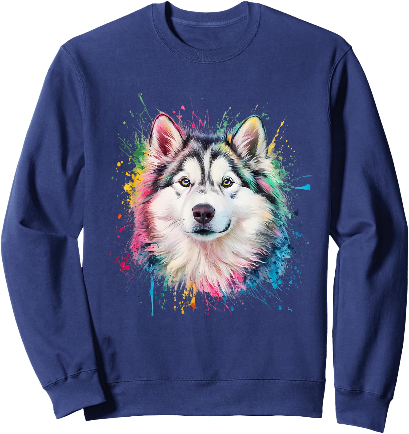 Men Woman Colorful Watercolor Alaskan Malamute Sweatshirt - Sweatshirt | Navy