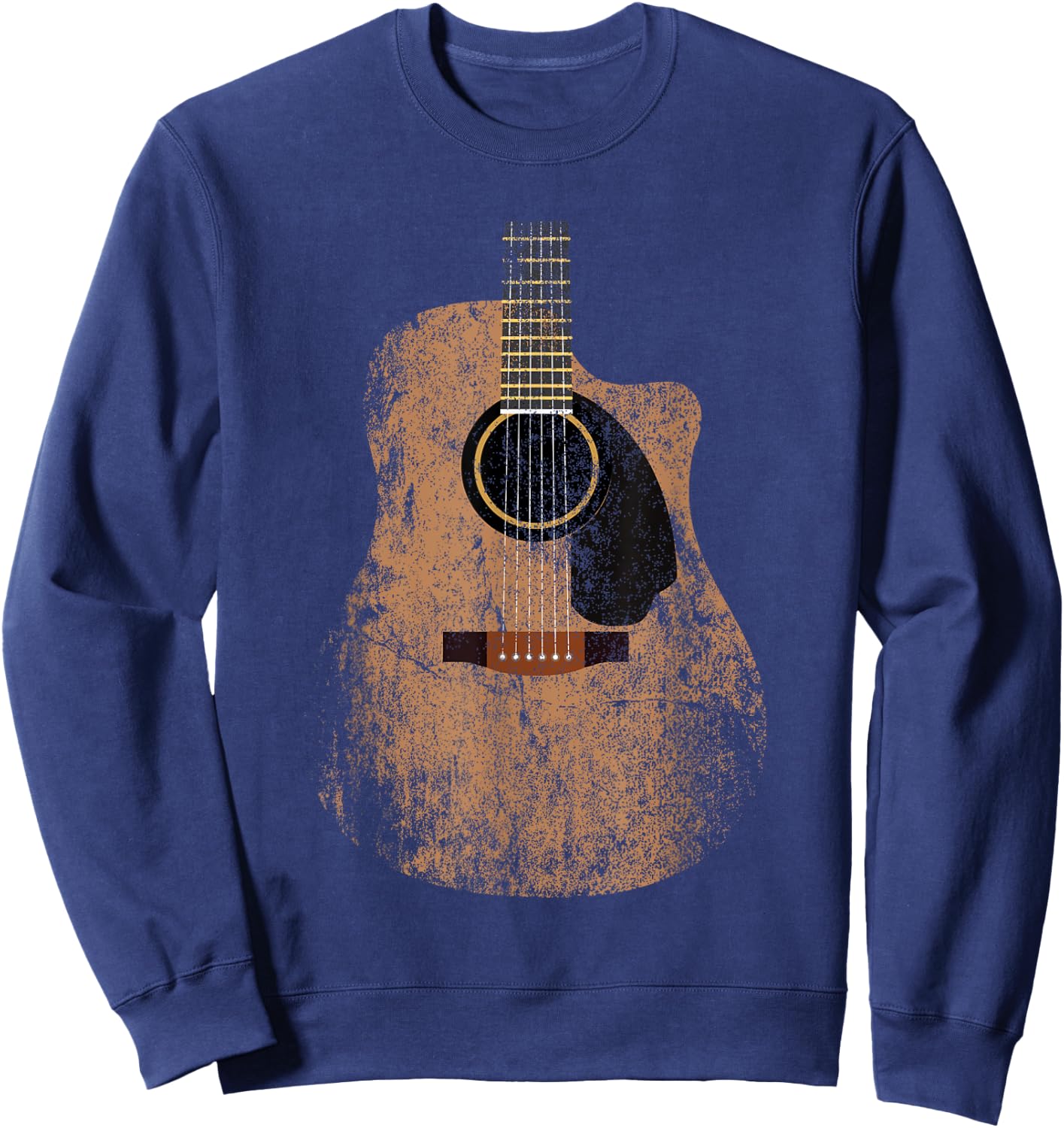 Vintage Guitar Distressed Acoustic Guitar Guitarist Player Sweatshirt - Sweatshirt | Navy