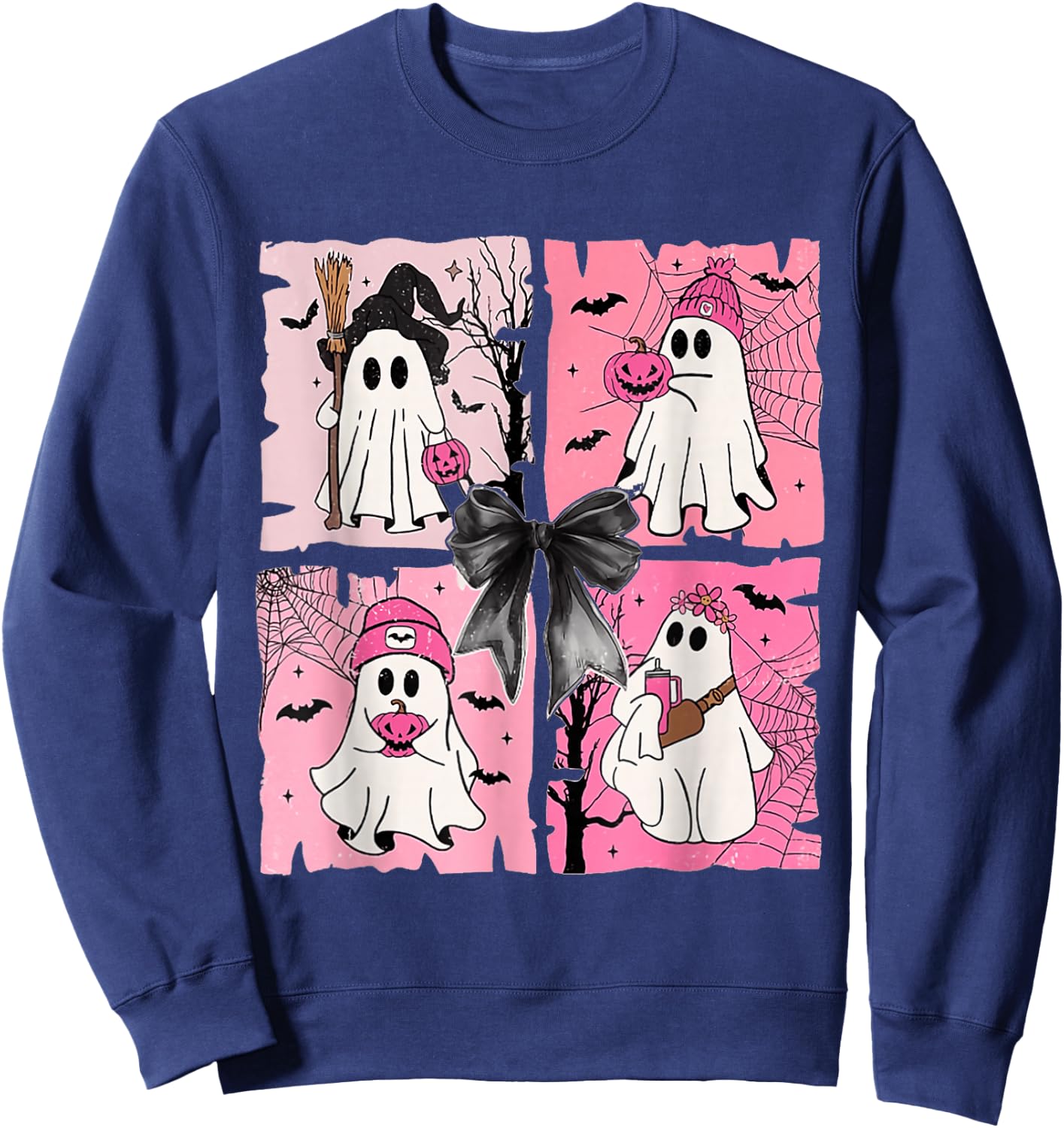 Girly Coquette Bow Ghost Spooky Season Halloween Sweatshirt - Sweatshirt | Navy