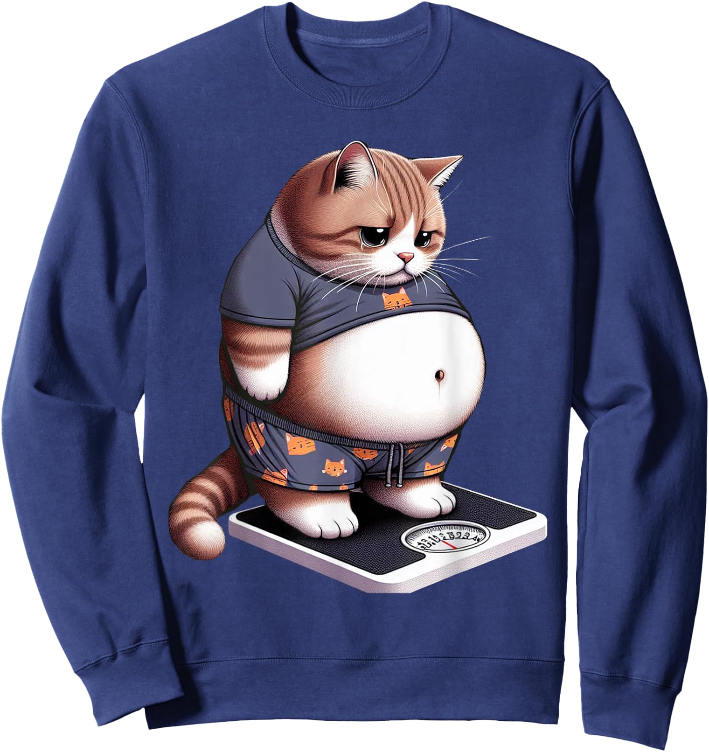 Funny Fat Cat Cute Chubby Kitten , Small, Black Sweatshirt - Sweatshirt | Navy