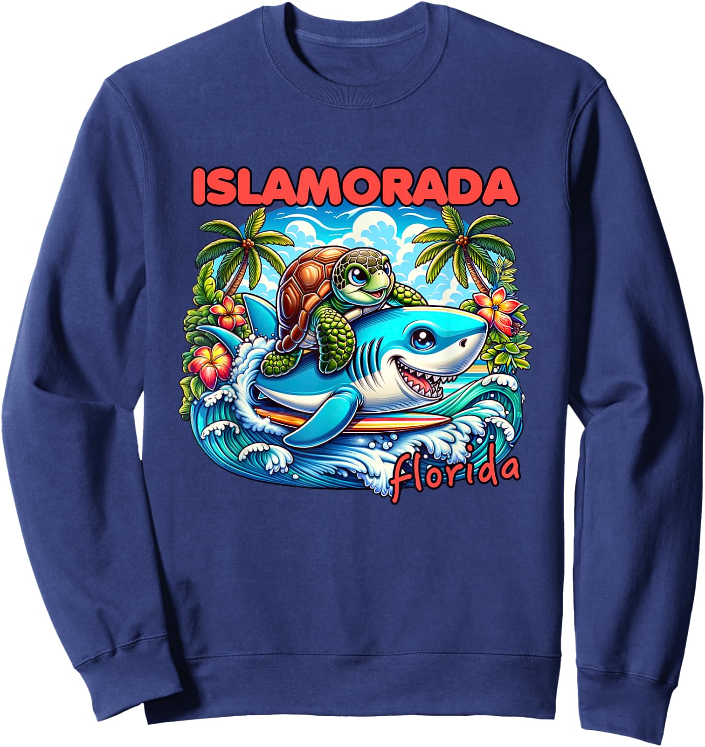 Islamorada Florida Beach Turtle and Shark Sweatshirt - Sweatshirt | Navy