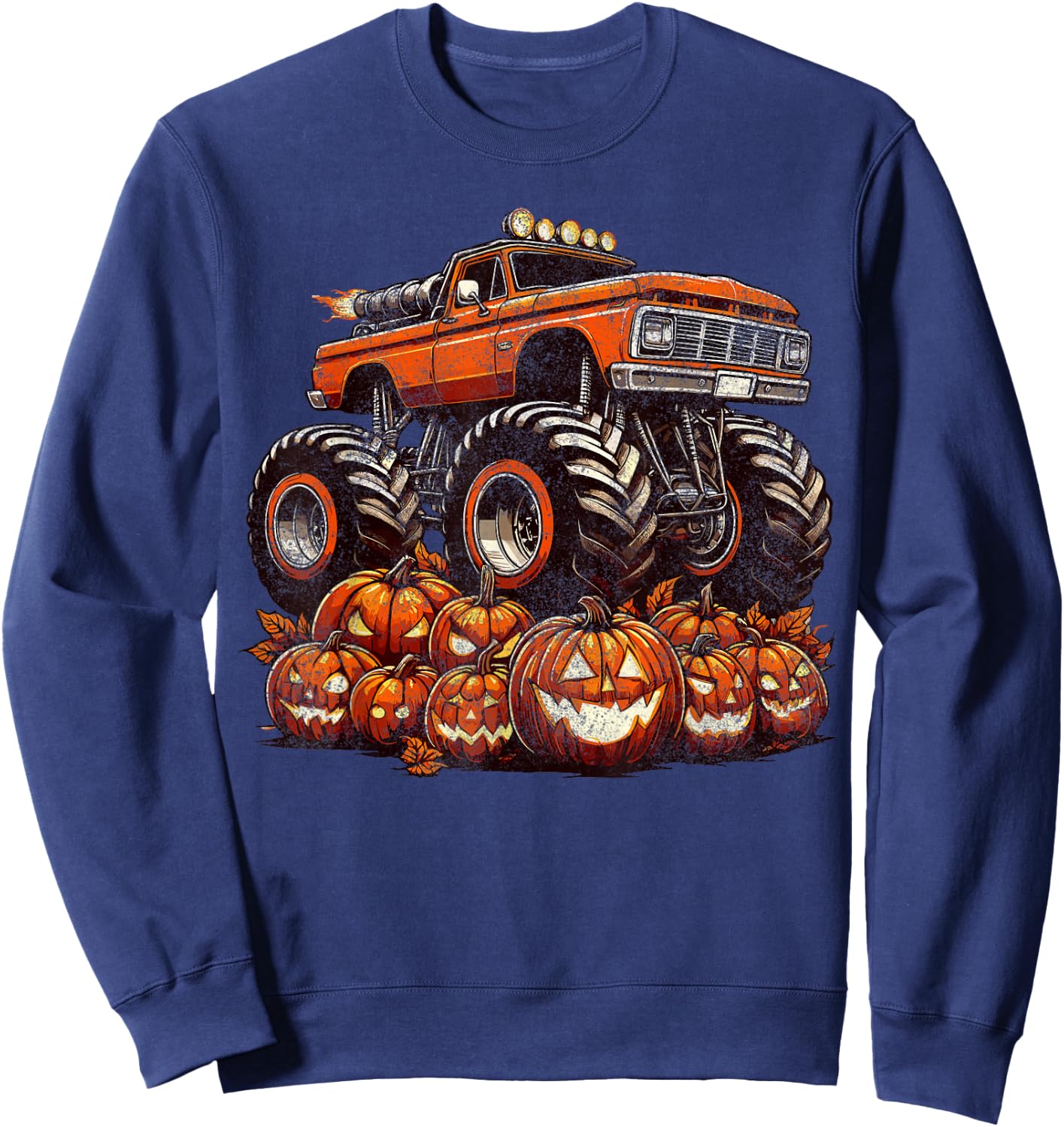 Halloween Monster Truck Boys Pumpkin Halloween Sweatshirt - Sweatshirt | Navy