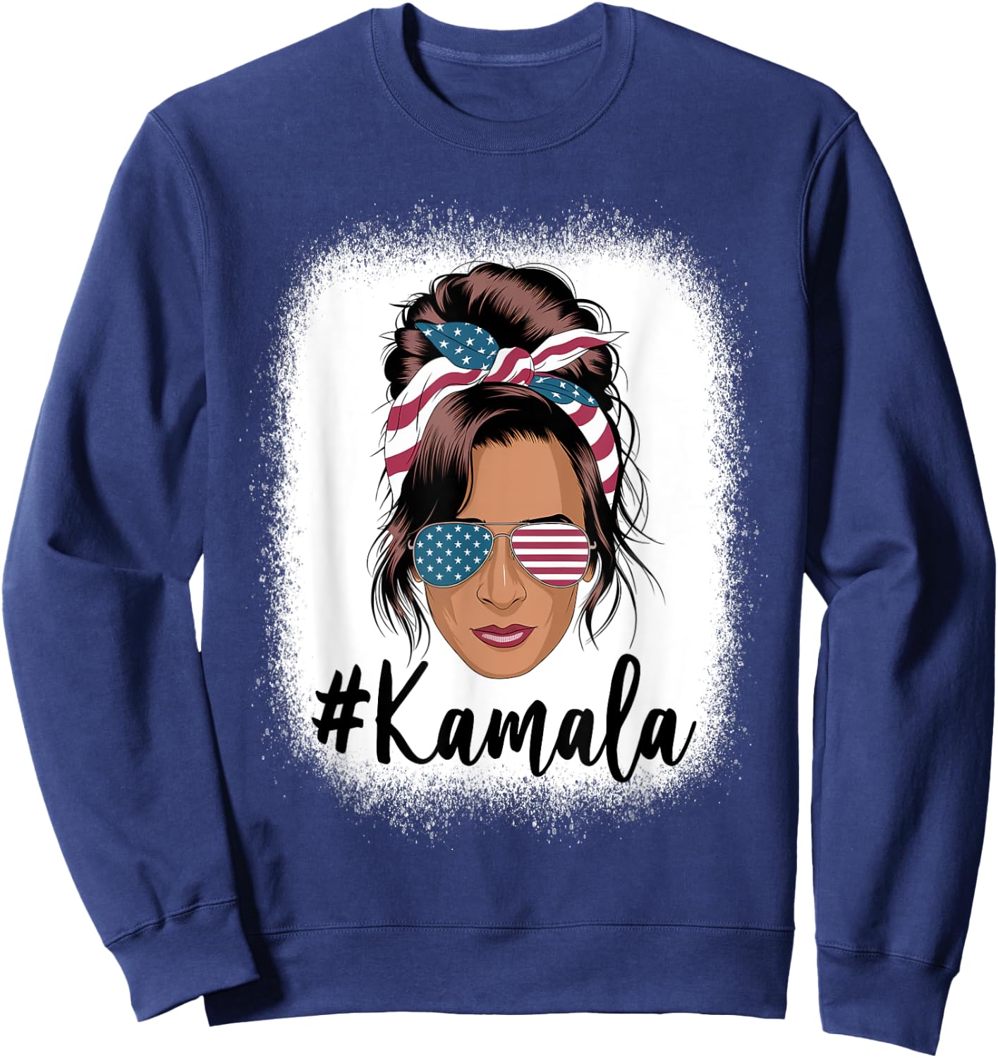 Kamala Harris Messy Bun Retro USA Patriotic American Flag Sweatshirt - Sweatshirt | Navy