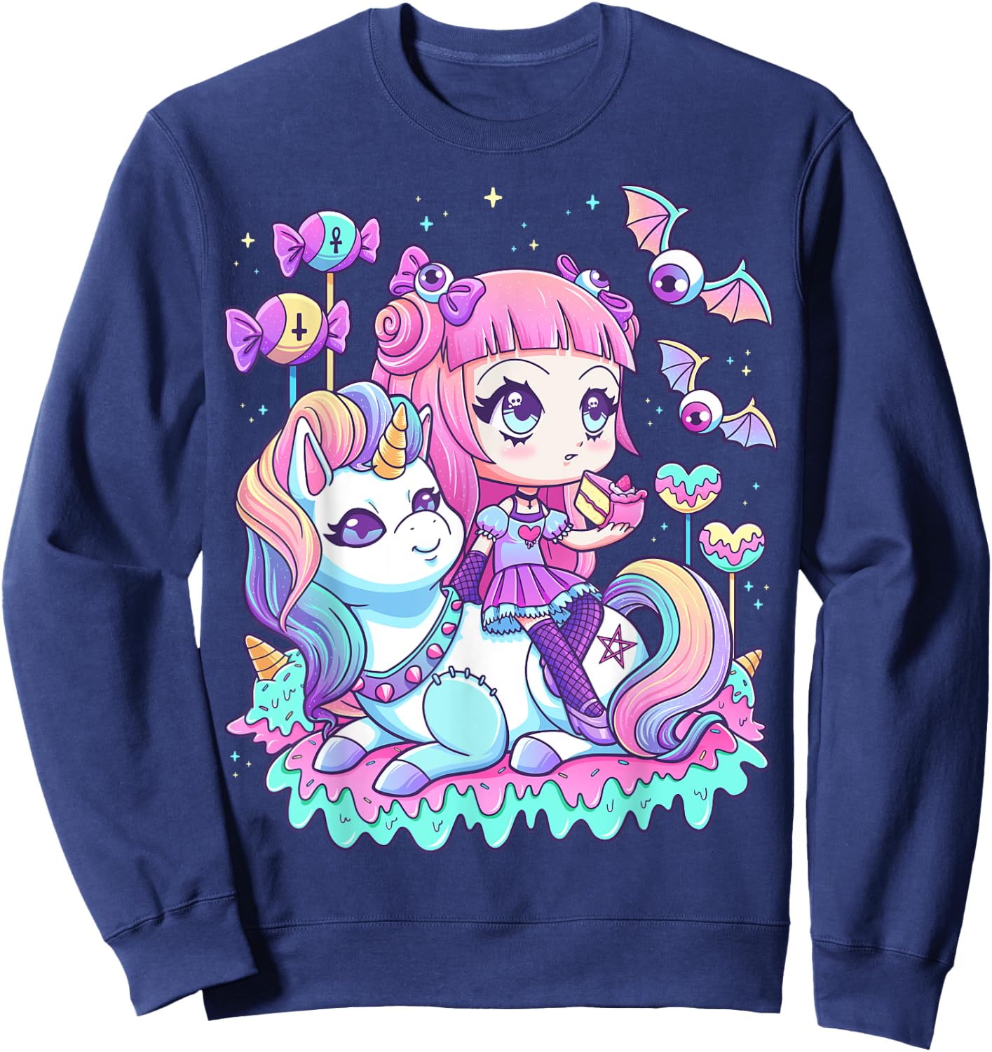 Pastel Goth Cute Creepy Girl Unicorn Kawaii Menhera Witchy Sweatshirt - Sweatshirt | Navy