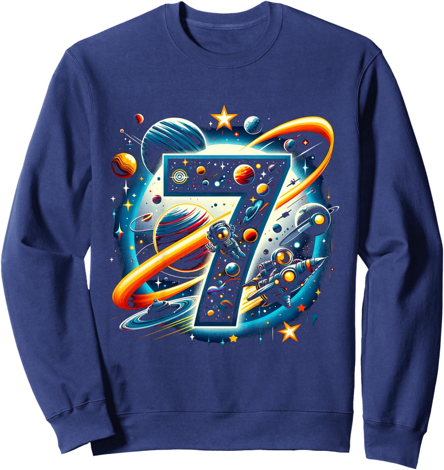 Kids Astronaut 7th Birthday Space Boys 7 Years Spaceship Sweatshirt - Sweatshirt | Navy