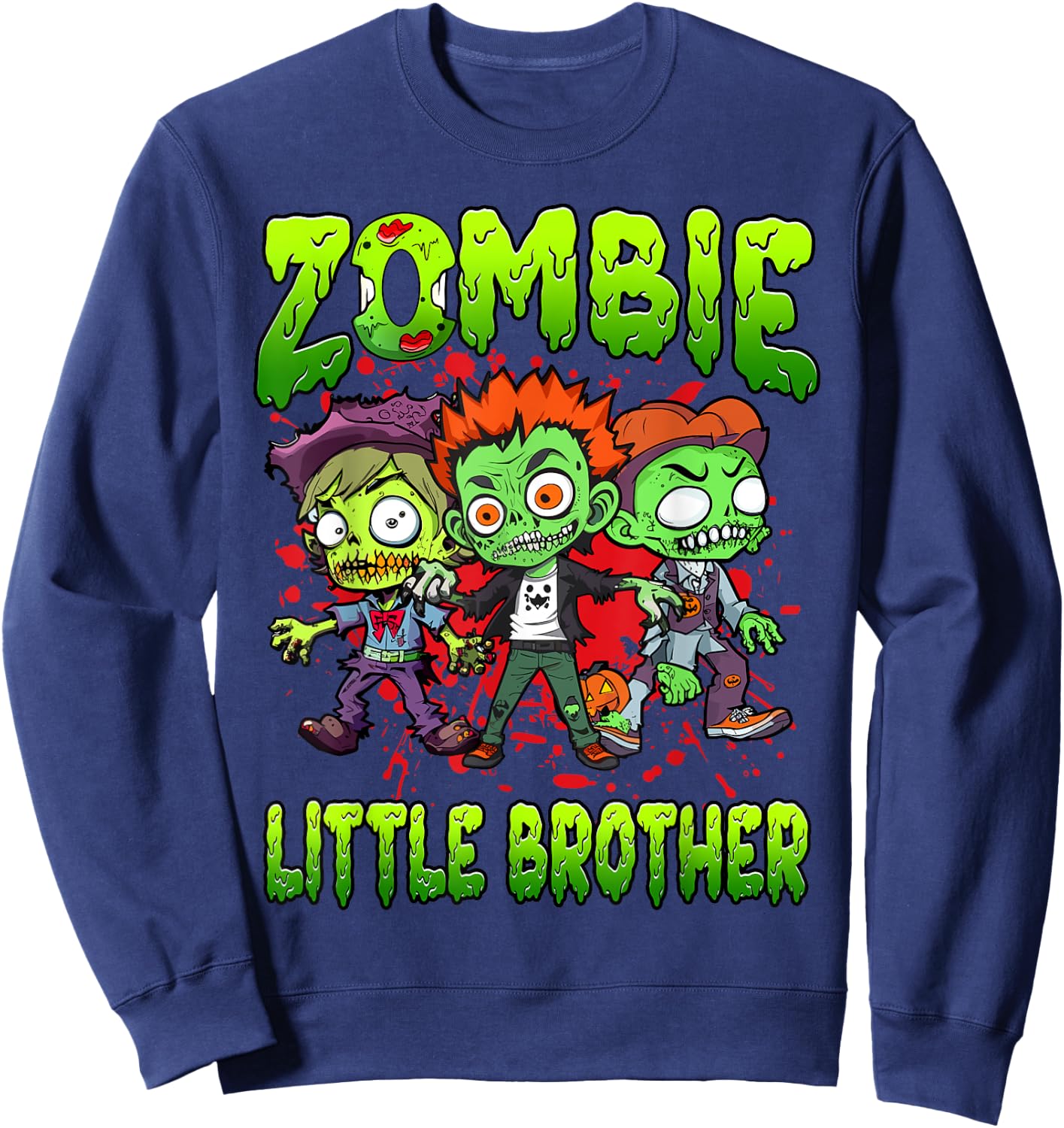 Zombie Little Brother Halloween Costume Family Matching Sweatshirt - Sweatshirt | Navy