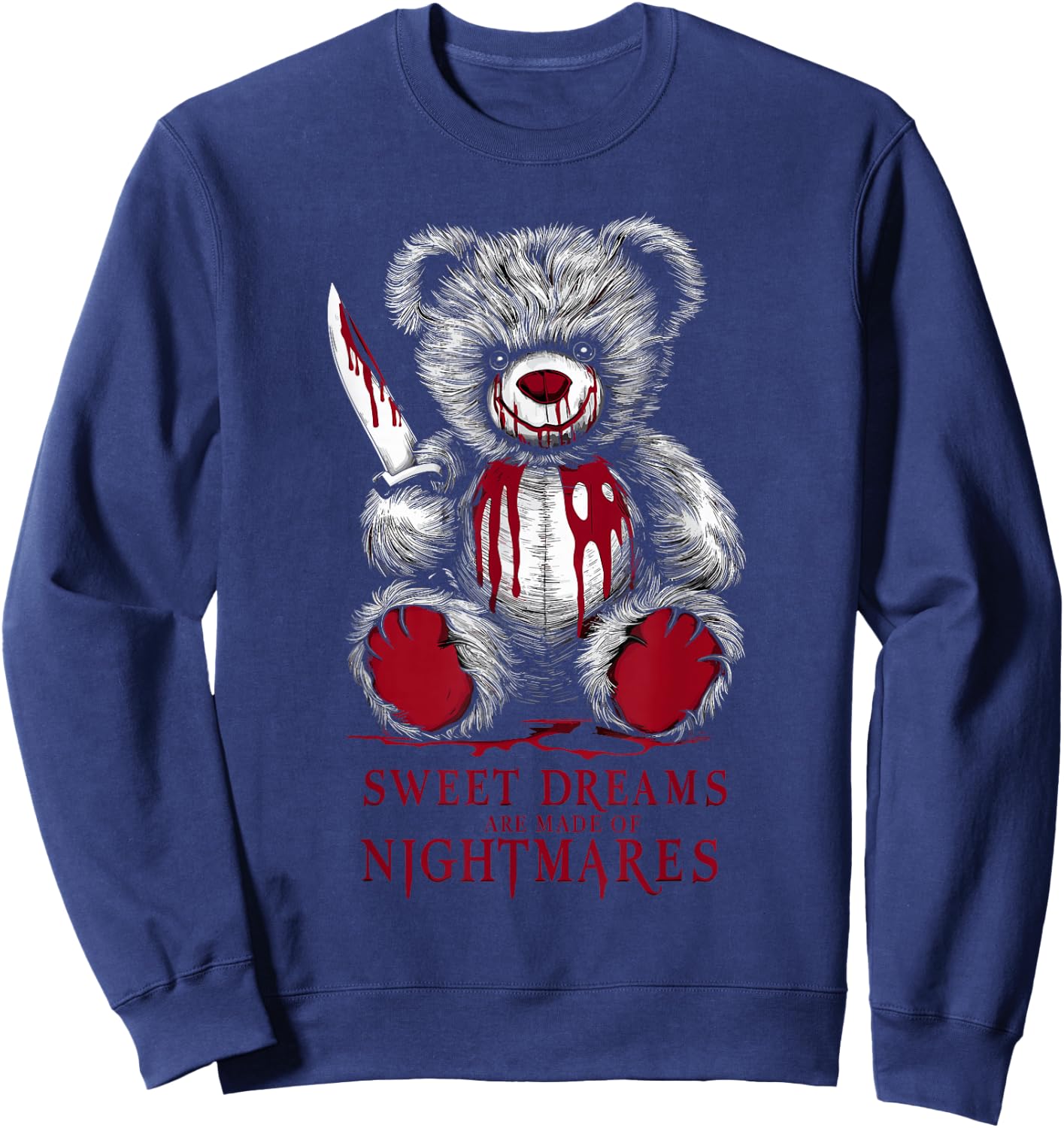 Terrifying Teddy Spooky Plush Horror Teddy Bear Scary Sweatshirt - Sweatshirt | Navy
