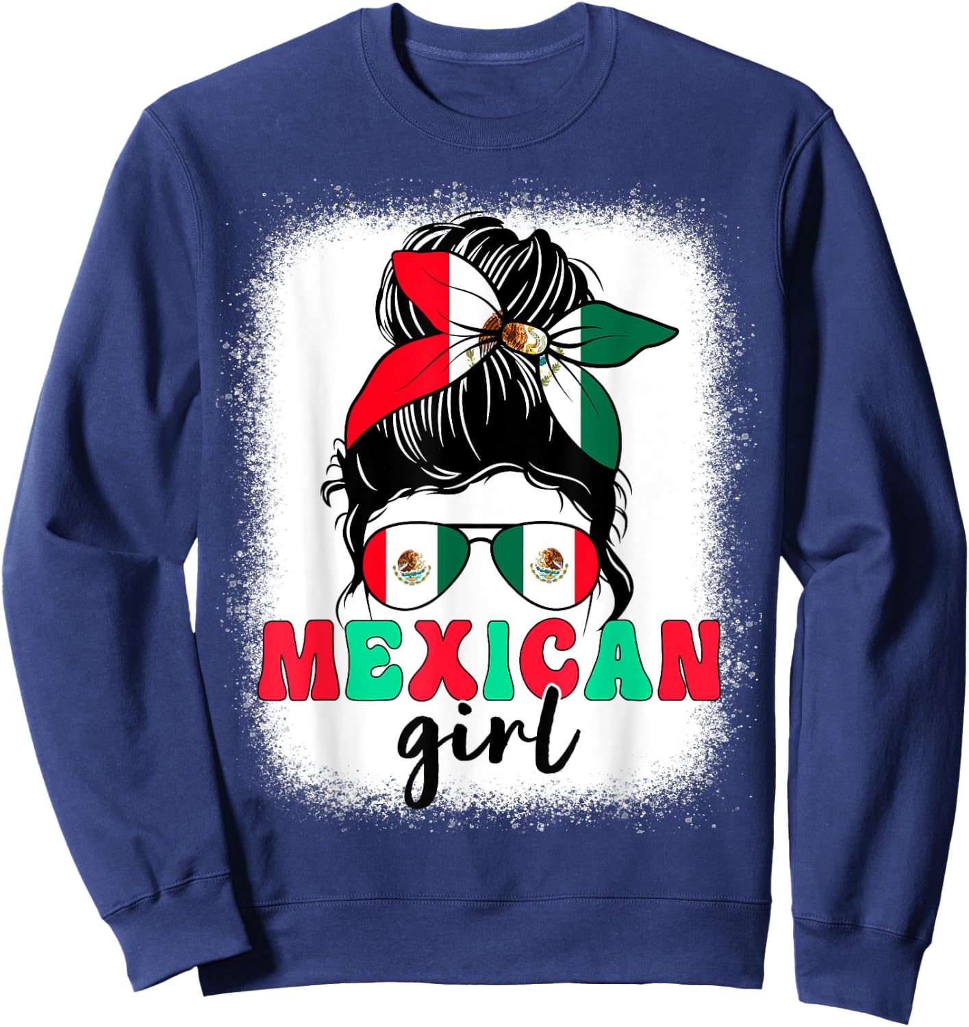 Mexican Girl Messy Bun Mexico Flag Patriotic Women Kids Sweatshirt - Sweatshirt | Navy