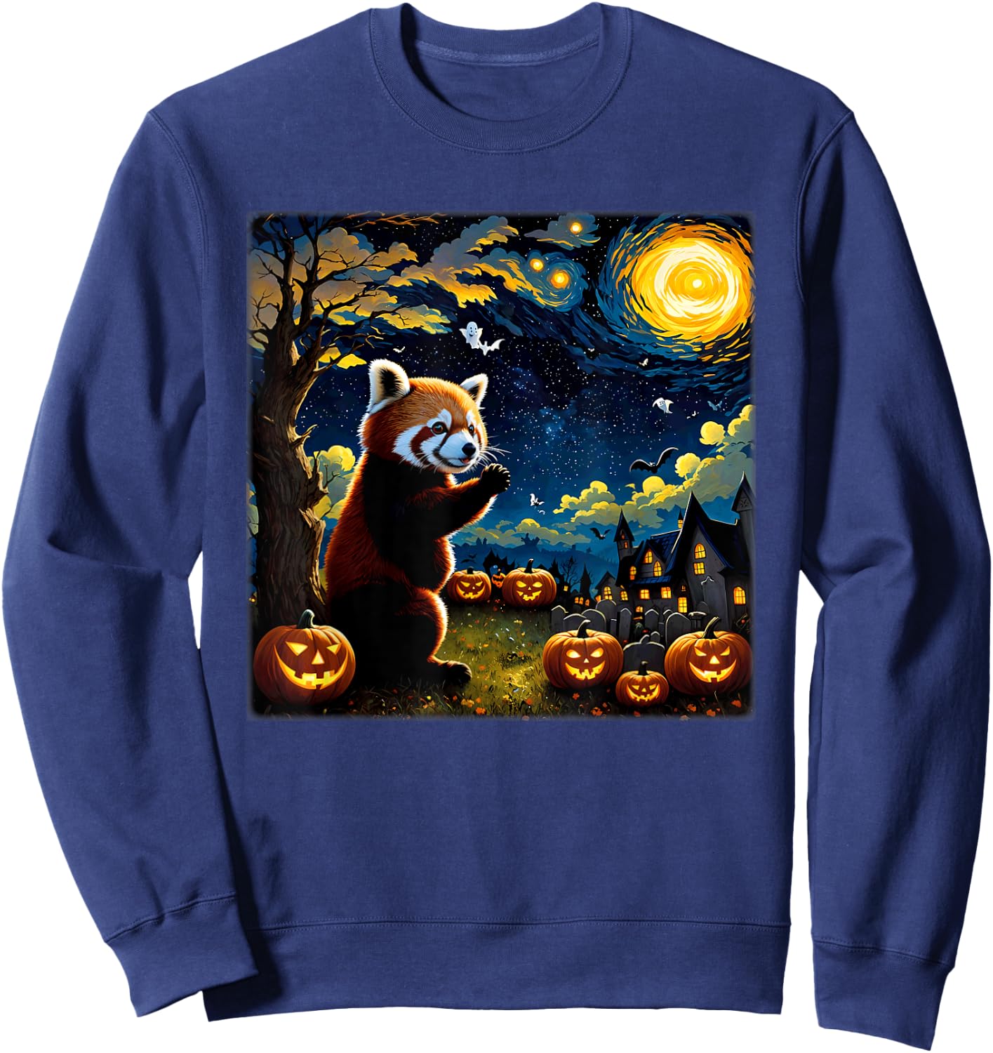 Spooky Halloween Red Panda Starry Night Sweatshirt - Sweatshirt | Navy