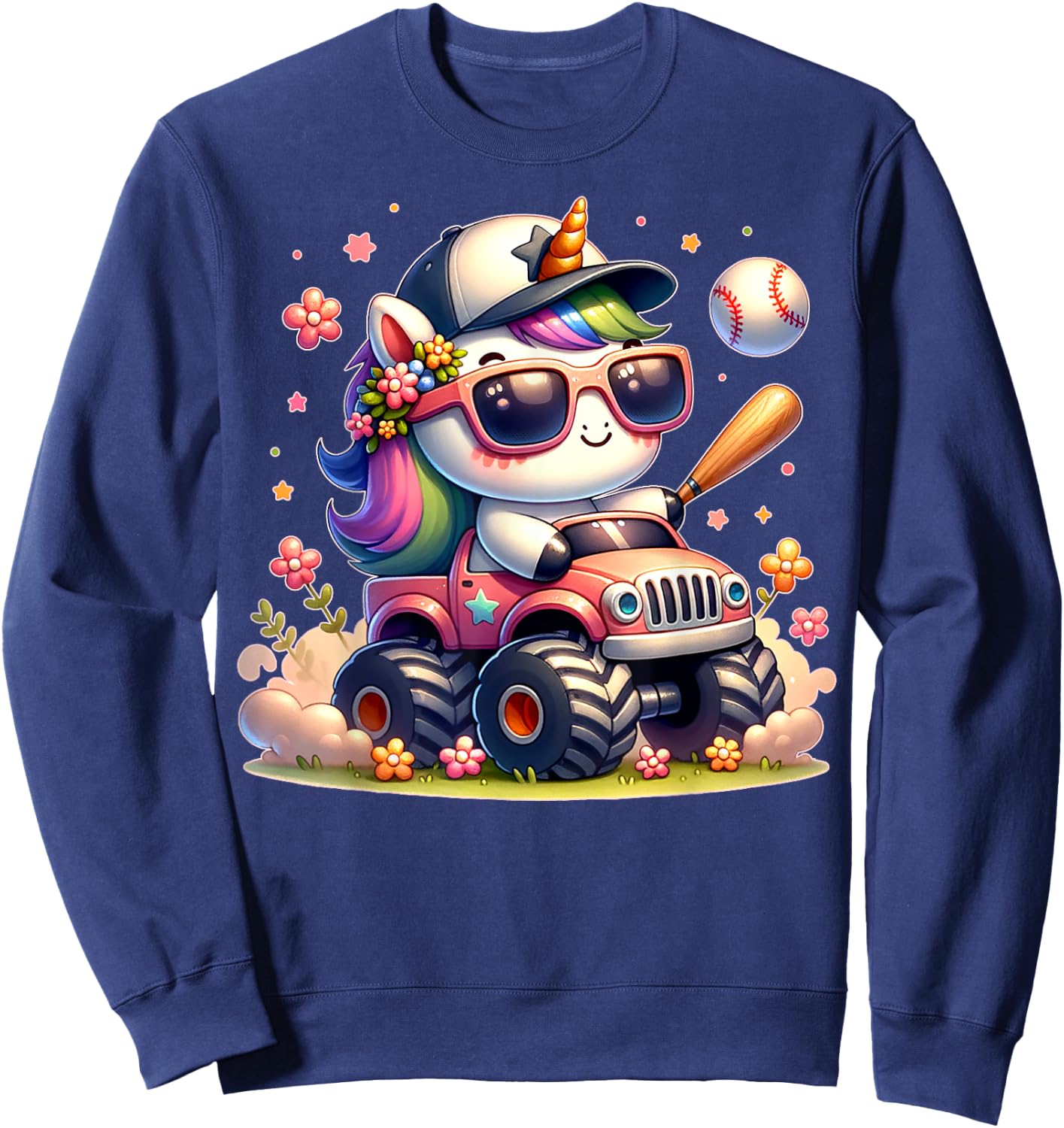 Cute Unicorn Softball Baseball T-ball Shirt for Girl Toddler Sweatshirt - Sweatshirt | Navy
