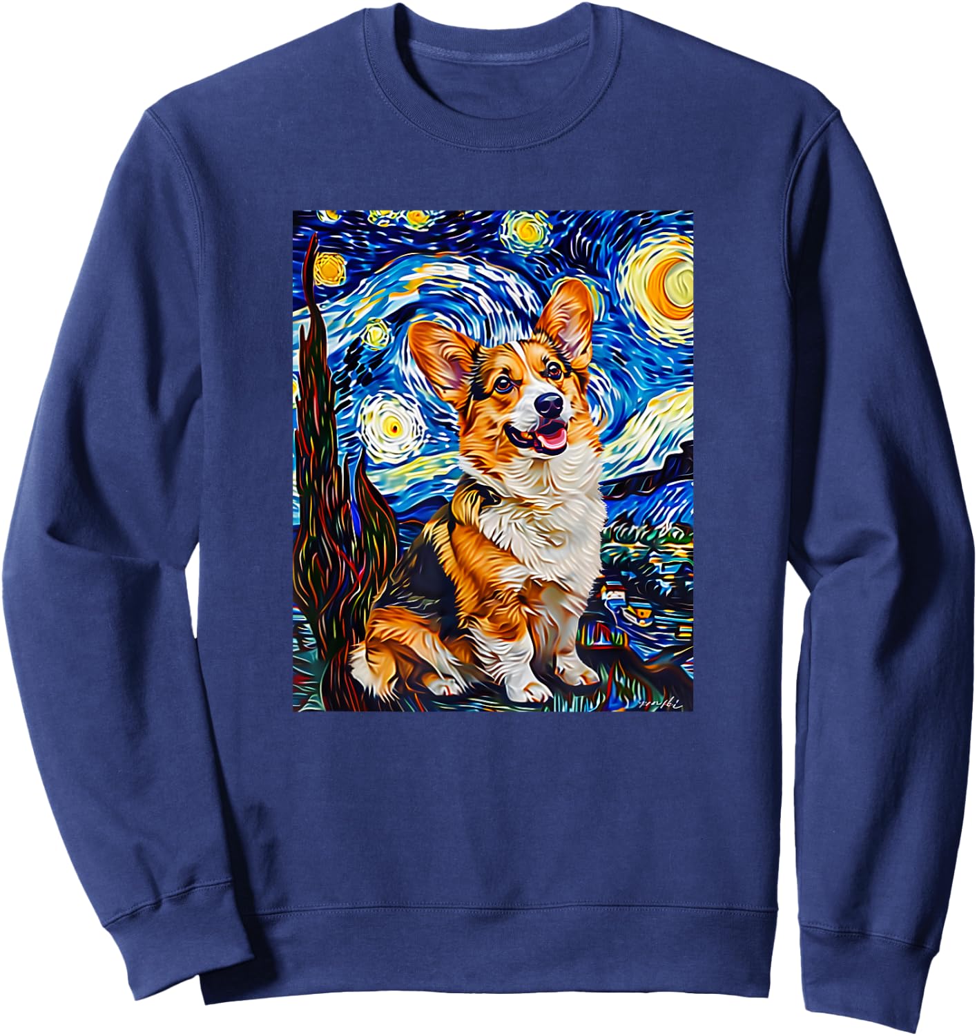 Cute Van Gogh Corgi Starry Night Funny Women Men Sweatshirt - Sweatshirt | Navy