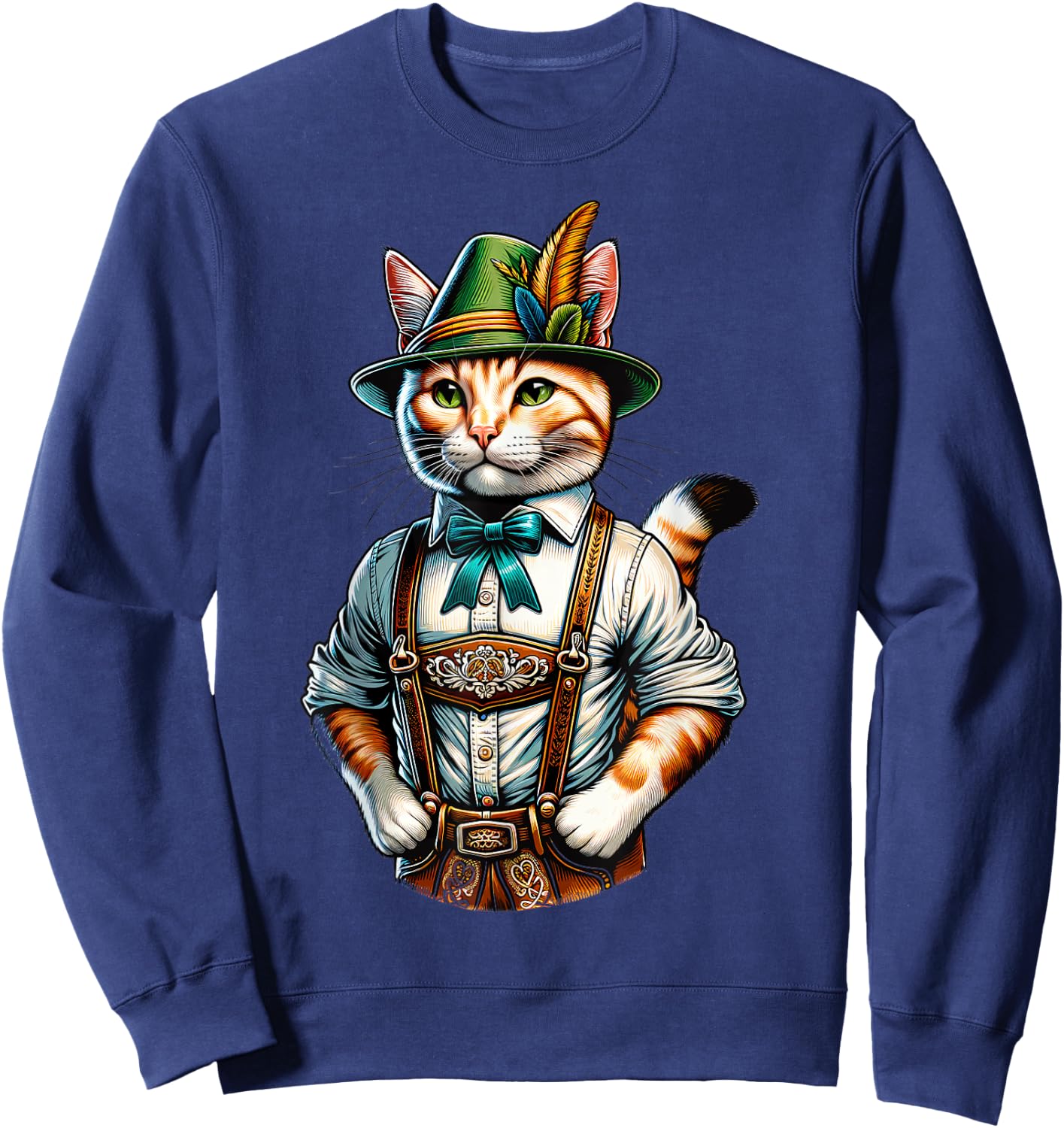 Oktoberfest Cat Funny German Bavarian Lederhosen Cat Lover Sweatshirt - Sweatshirt | Navy