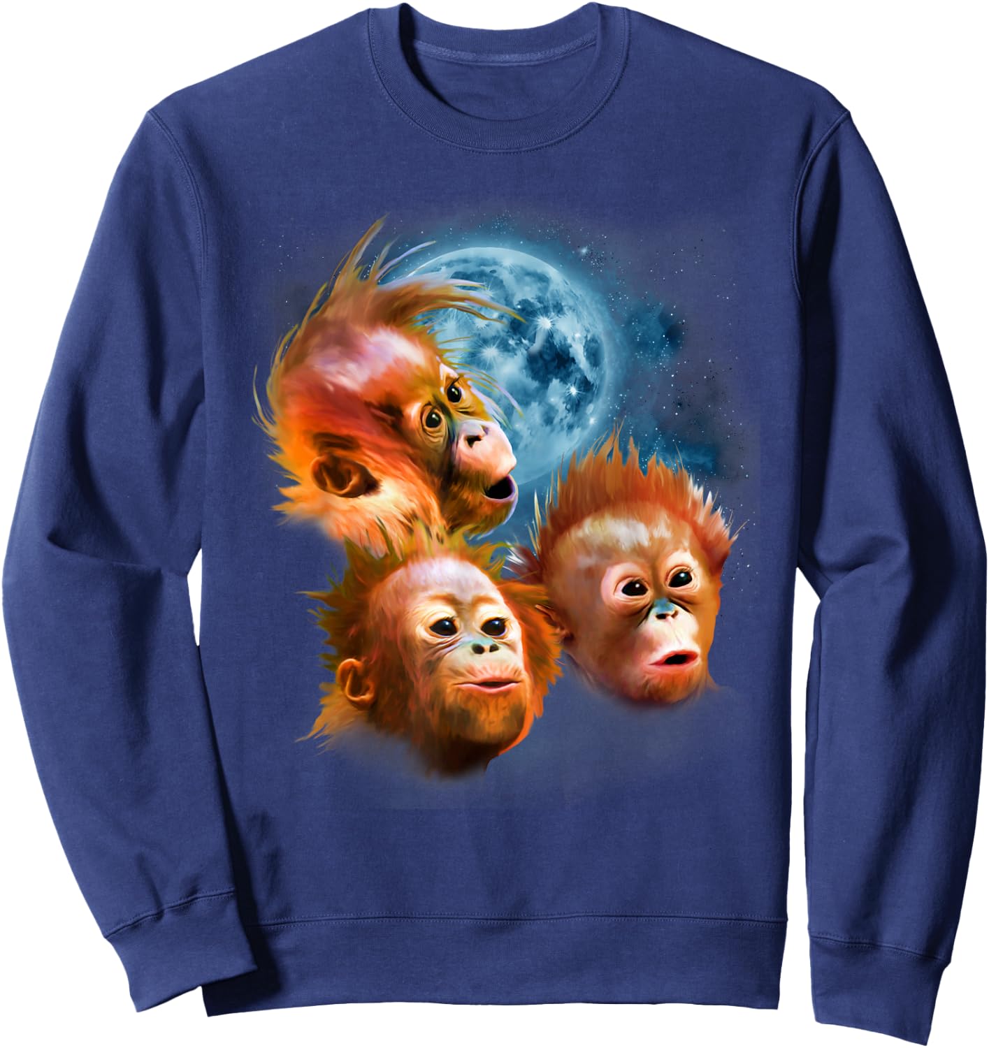 Funny Orangutan Shirt - Baby Orangutans Howling at the Moon Sweatshirt - Sweatshirt | Navy