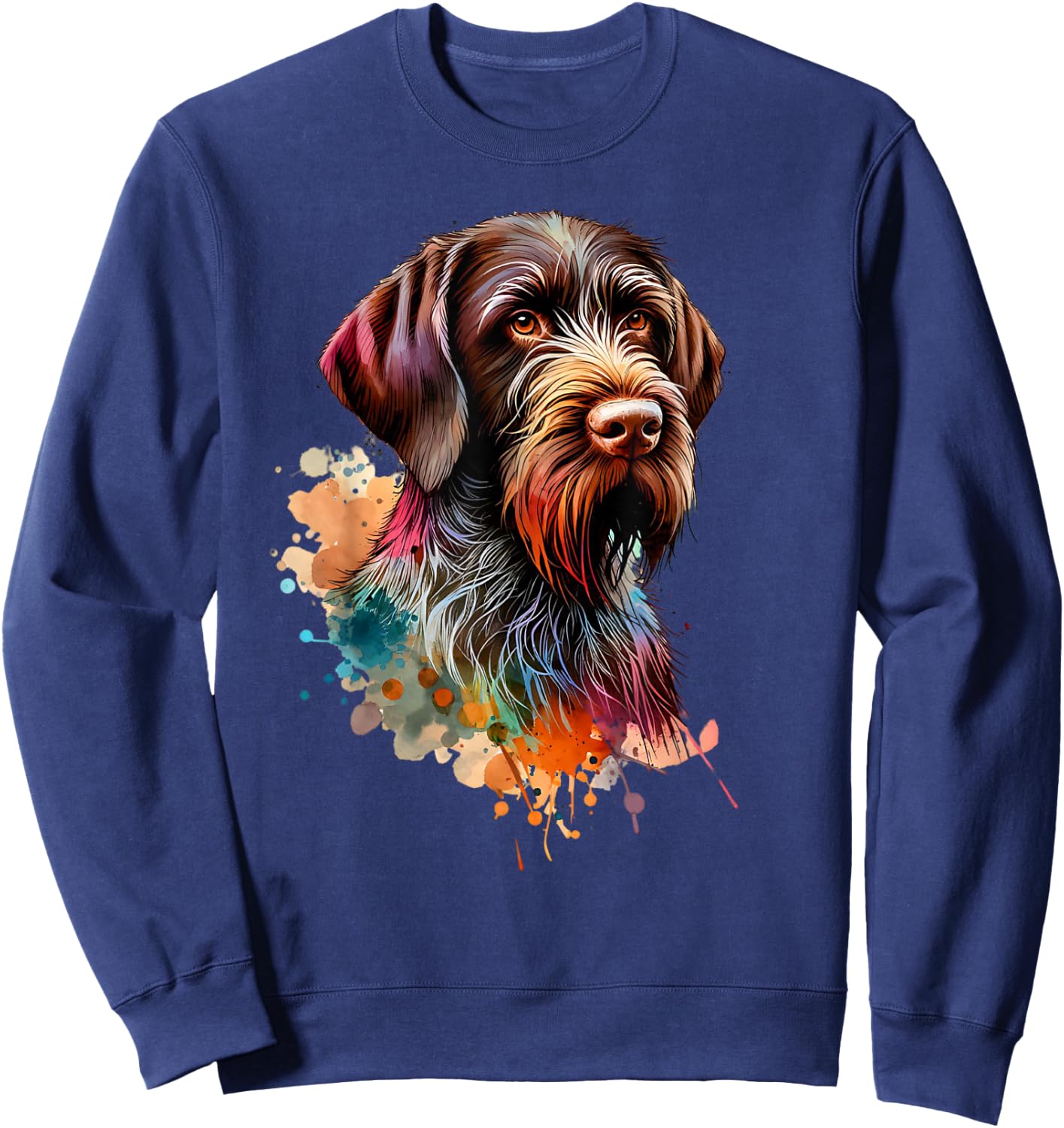 German Wirehaired Pointer Dog Watercolor Artwork Sweatshirt - Sweatshirt | Navy