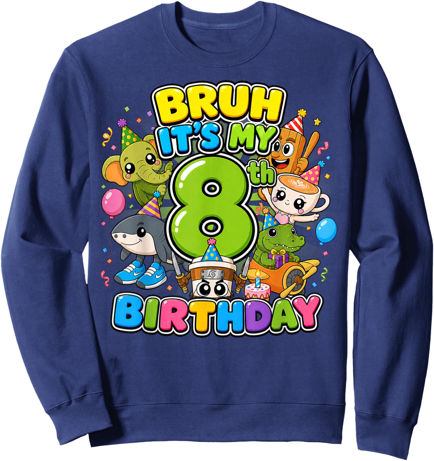 Bruh It’s My 8th Birthday Cute Baby Brainrot Kids Birthday Sweatshirt - Sweatshirt | Navy
