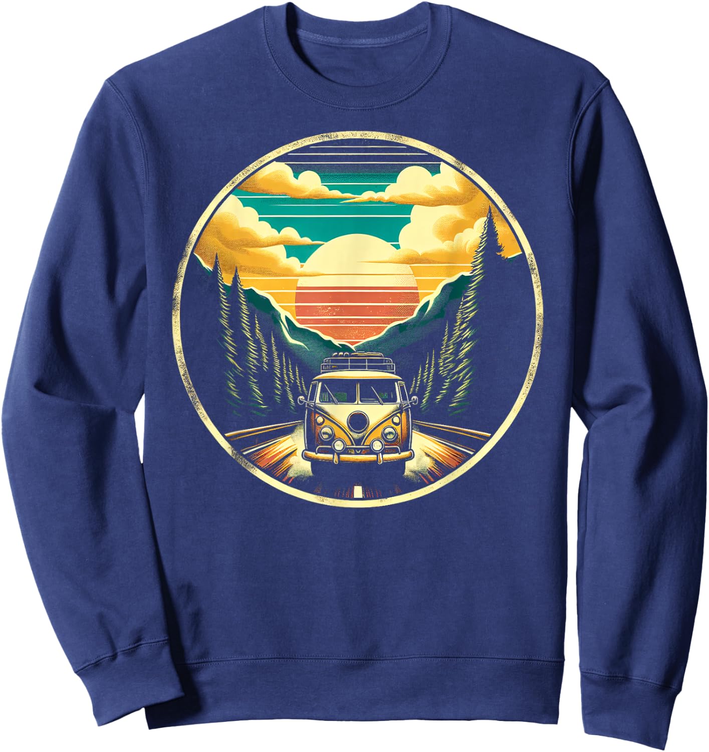 Wanderlust Wonders Retro Van Scenic Adventure , Small, Black Sweatshirt - Sweatshirt | Navy