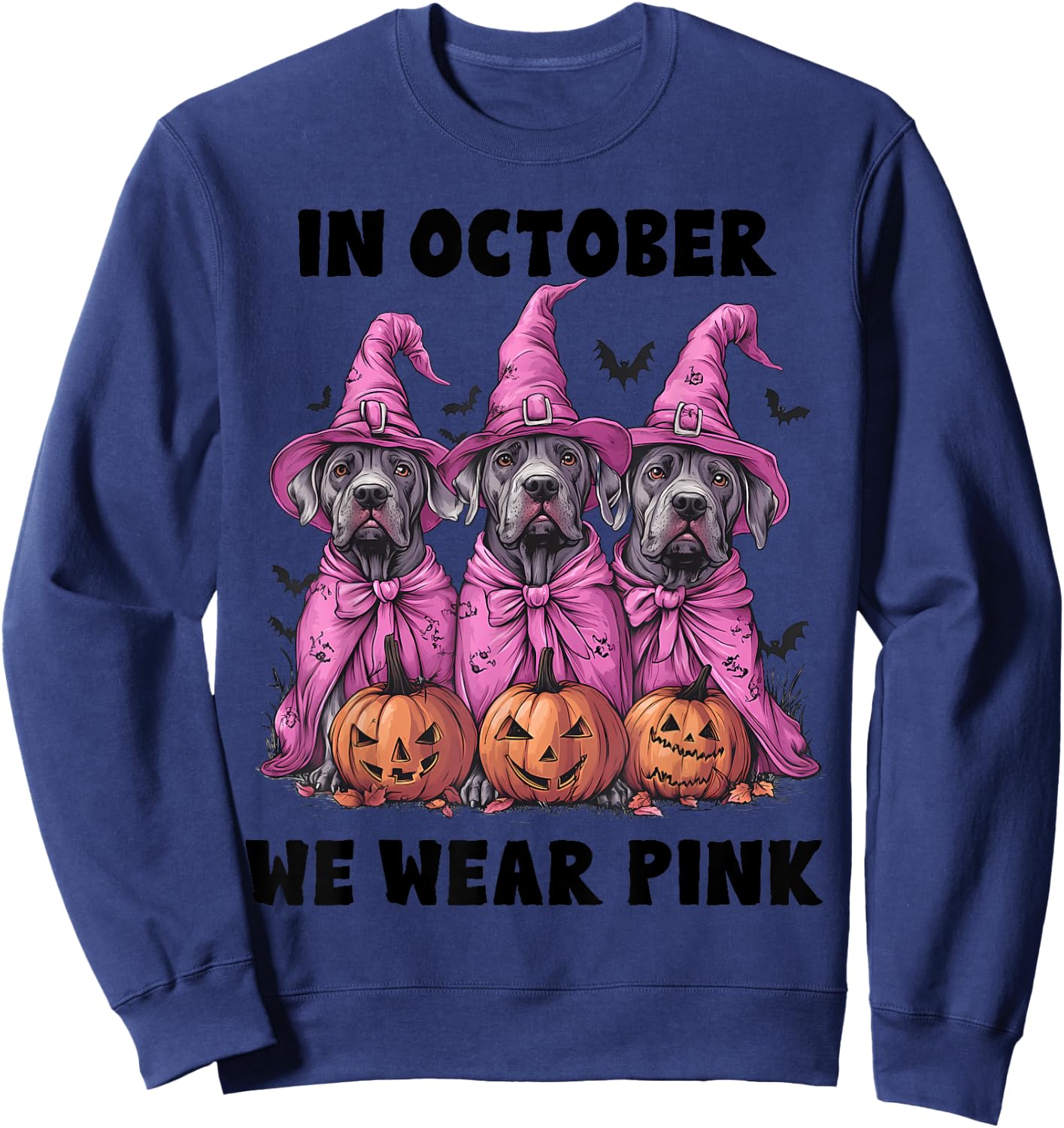 In October We Wear Pink Great Dane Halloween Breast Cancer Sweatshirt - Sweatshirt | Navy