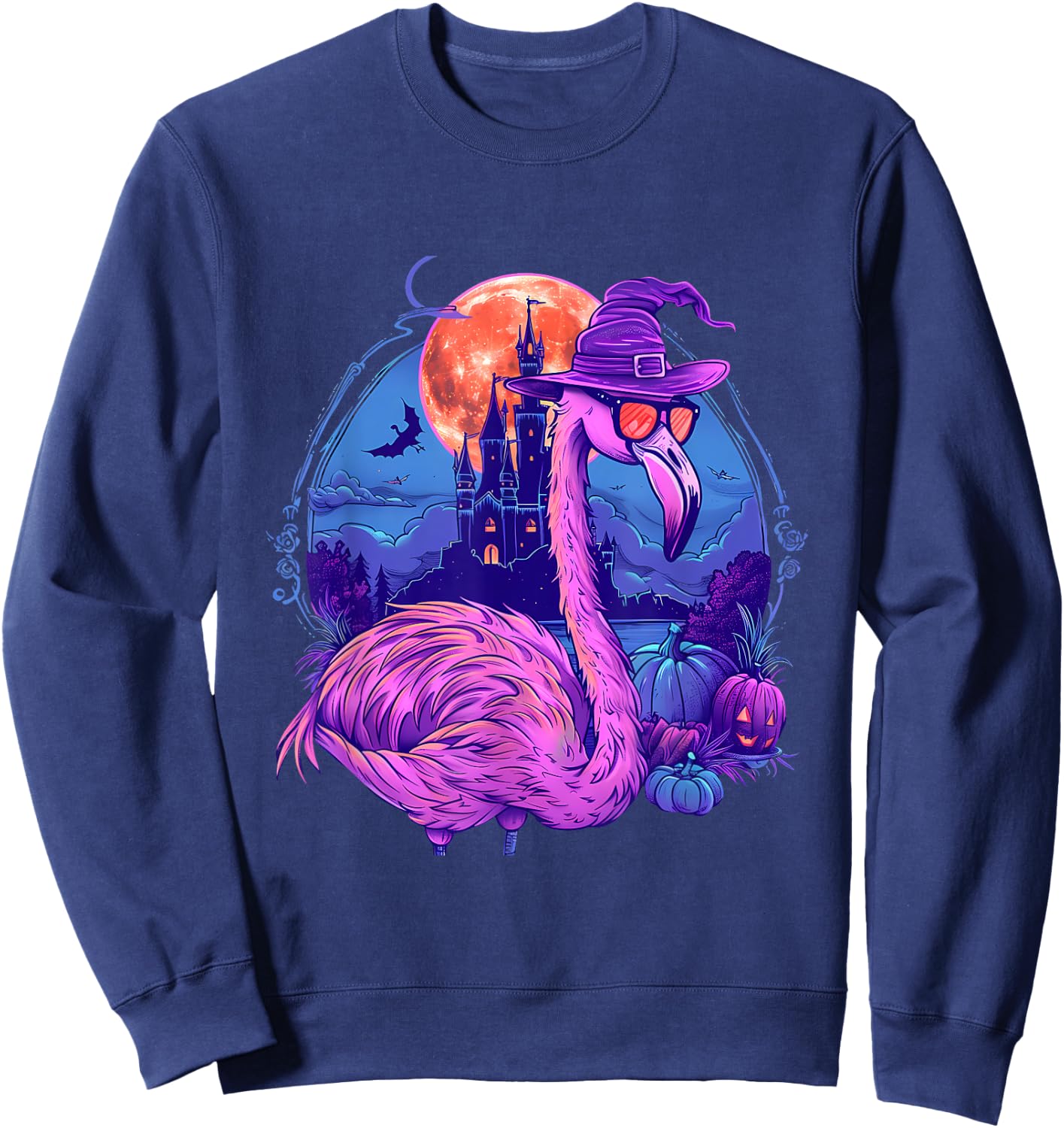 Halloween Flamingo Pumpkin Trick Or Treat Haunted Castle Sweatshirt - Sweatshirt | Navy