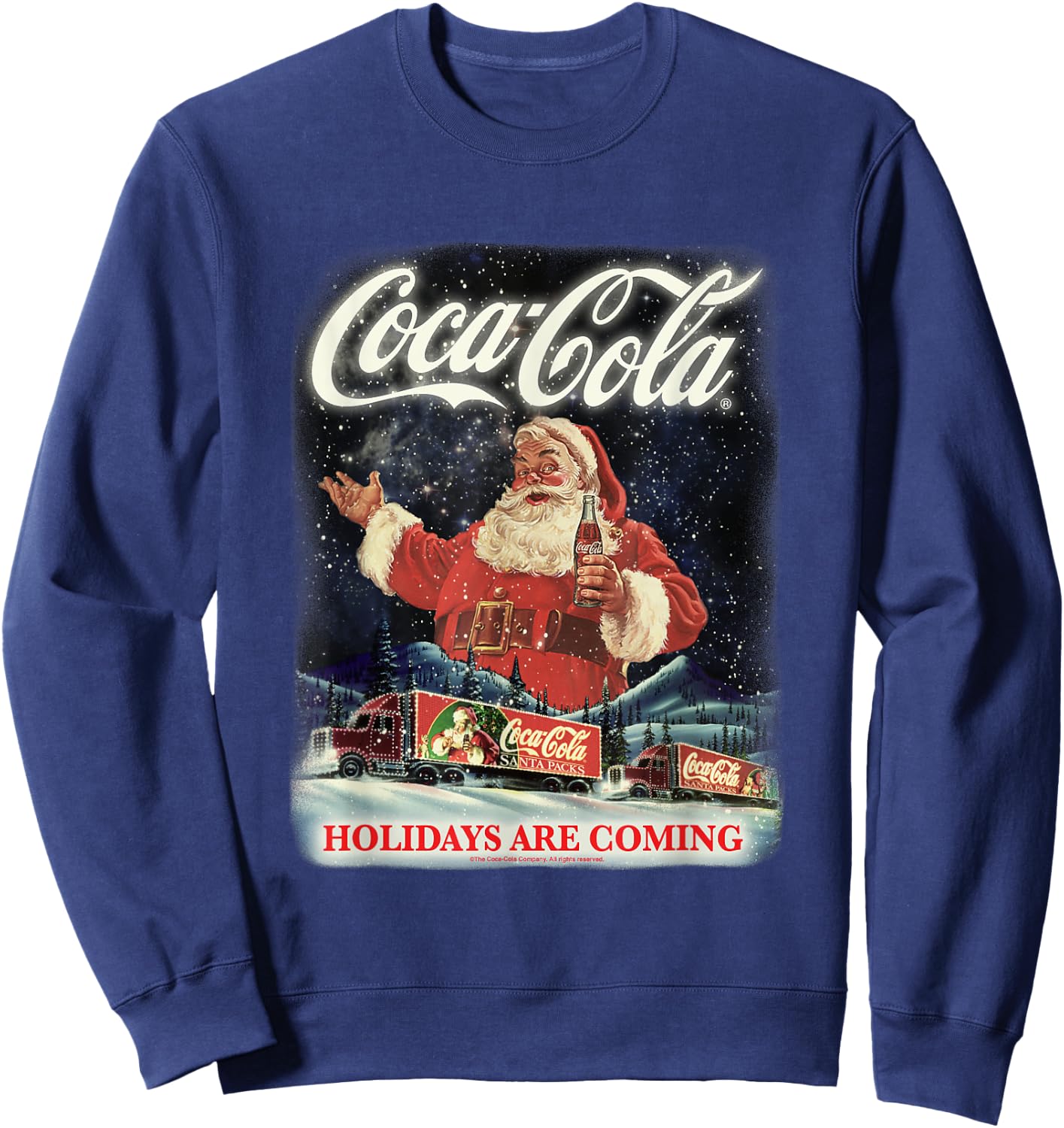Coca Cola Santa Holidays Are Coming Christmas Sweatshirt - Sweatshirt | Navy