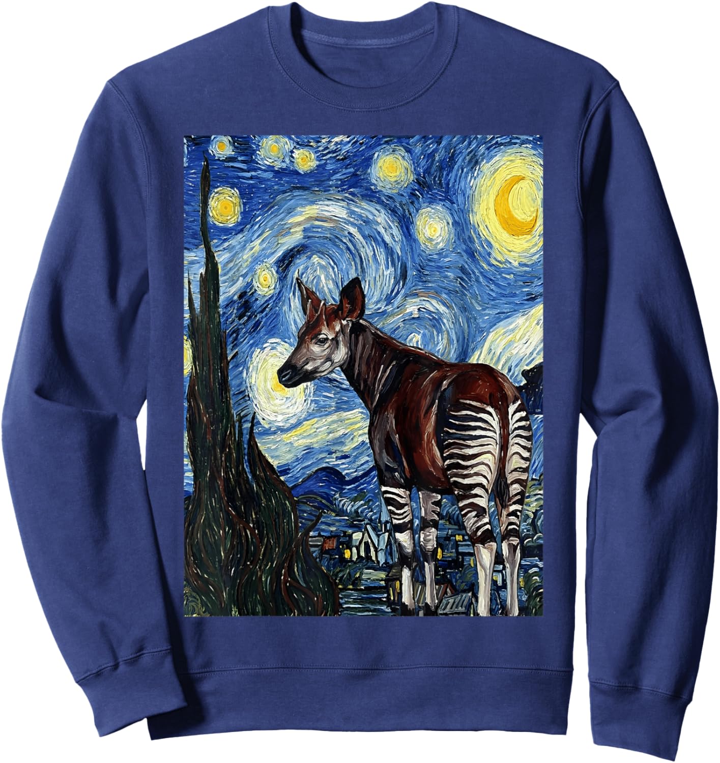 Okapi Starry Night Van Gogh Style Painting Sweatshirt - Sweatshirt | Navy