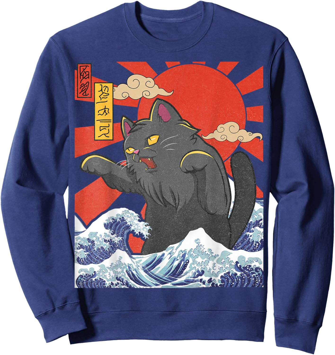 Catzilla Cat Japanese Art Funny Cat Gifts Women Kids Sweatshirt - Sweatshirt | Navy