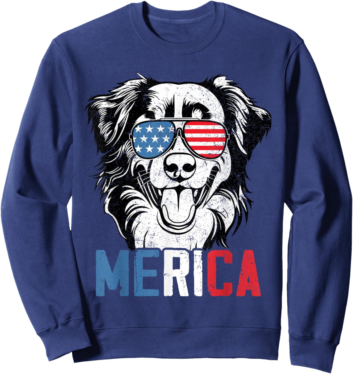 Patriotic Australian Shepherd Dog Merica 4th Of July Funny Sweatshirt - Sweatshirt | Navy