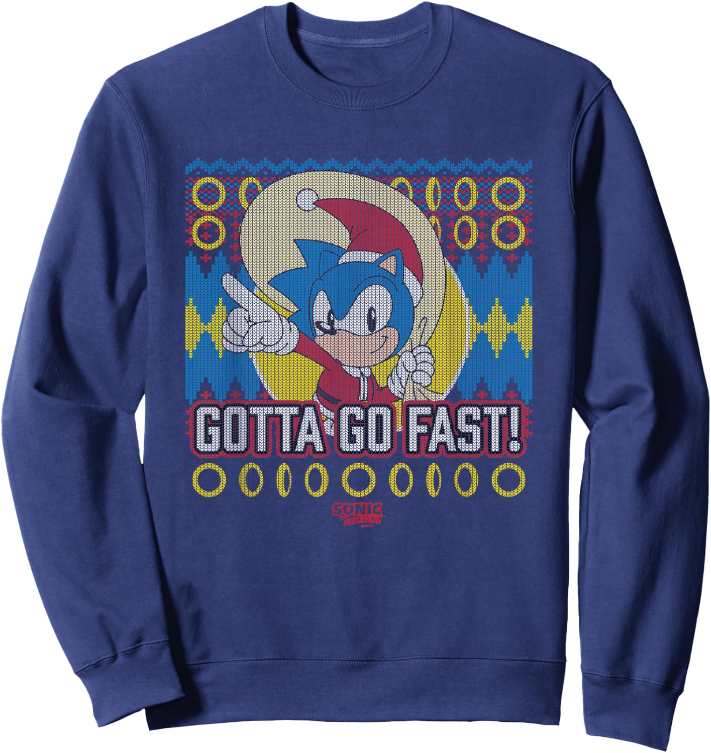 Sonic The Hedgehog Christmas Gotta Go Fast! Ugly Sweater Sweatshirt - Sweatshirt | Navy