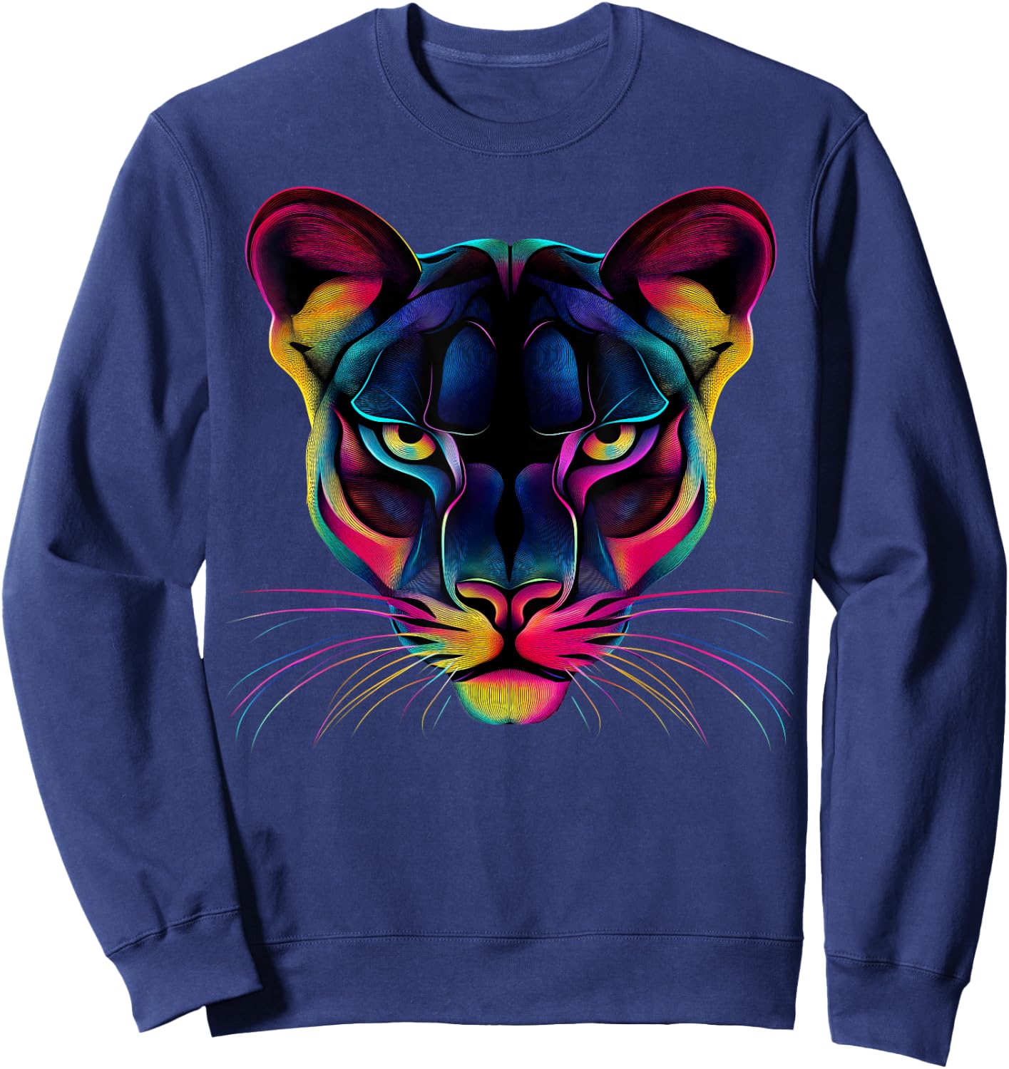 Colorful Mountain Lion Face Wild Animal Big Cats Lover Black Sweatshirt - Sweatshirt | Navy