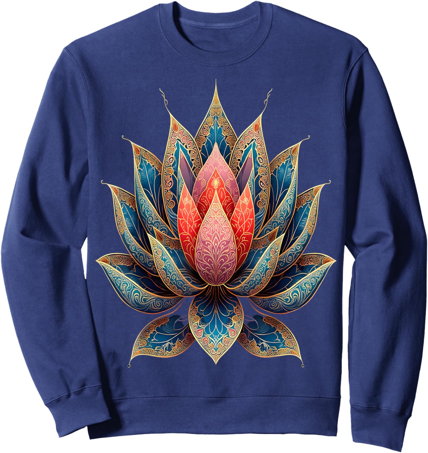 Ornate Lotus Mandala Spiritual Serenity Sweatshirt - Sweatshirt | Navy