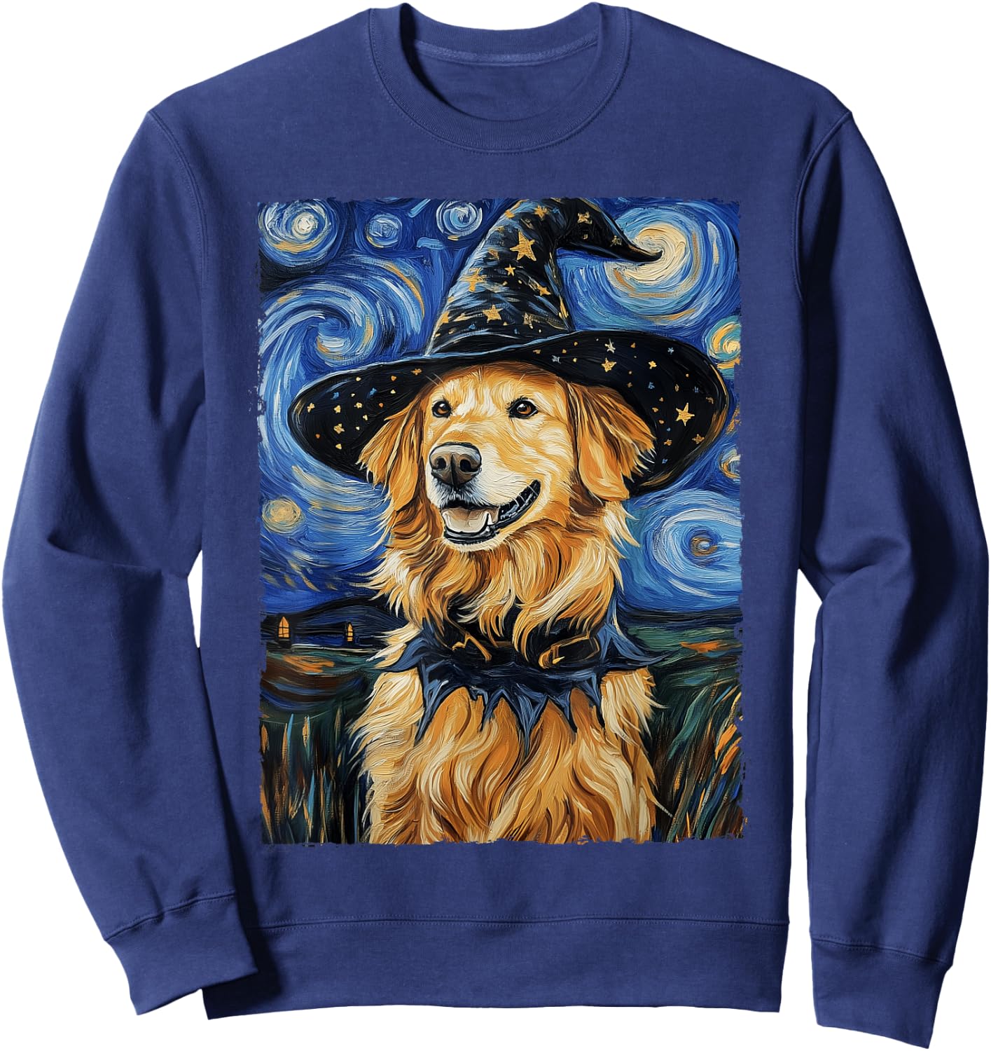 Golden Retriever Witch Costume Painting Starry Night Dog Women Kids Sweatshirt - Sweatshirt | Navy