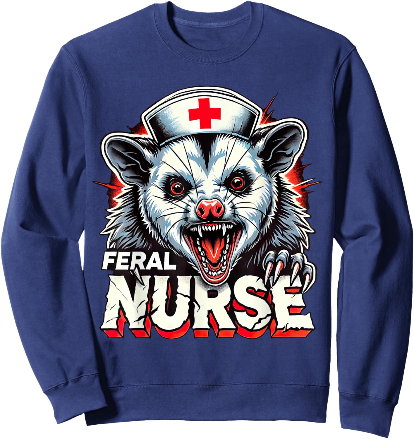Funny Feral Nurse Possum Nursing Student RN CNA LPN Sweatshirt - Sweatshirt | Navy