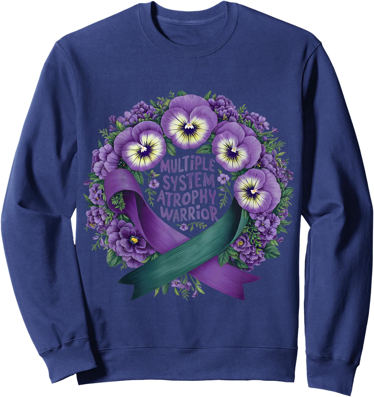 multiple system atrophy Awareness purple floral and ribbon Sweatshirt - Sweatshirt | Navy