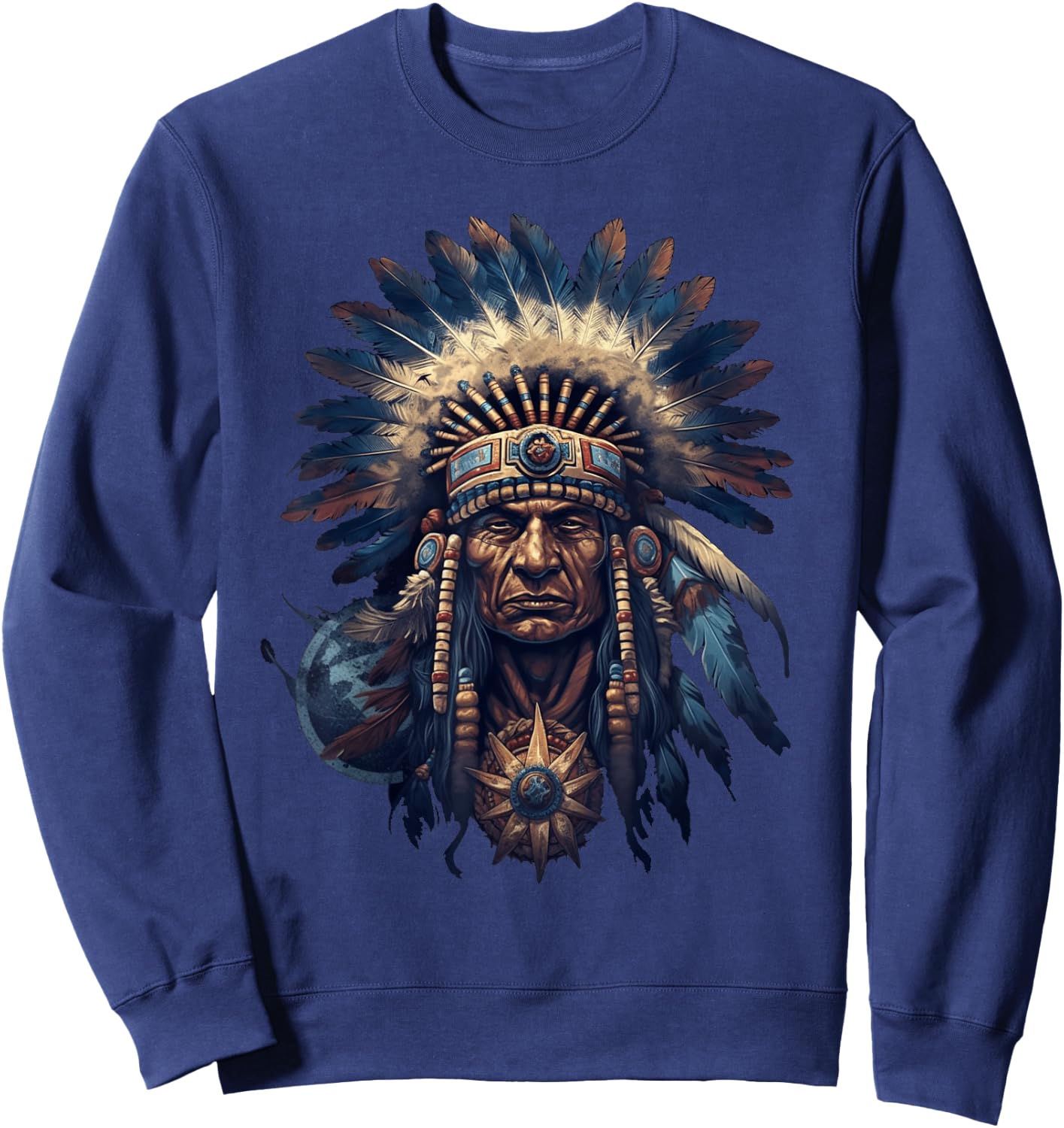 Native American Indian Headdress Traditional Art Men Women Sweatshirt - Sweatshirt | Navy