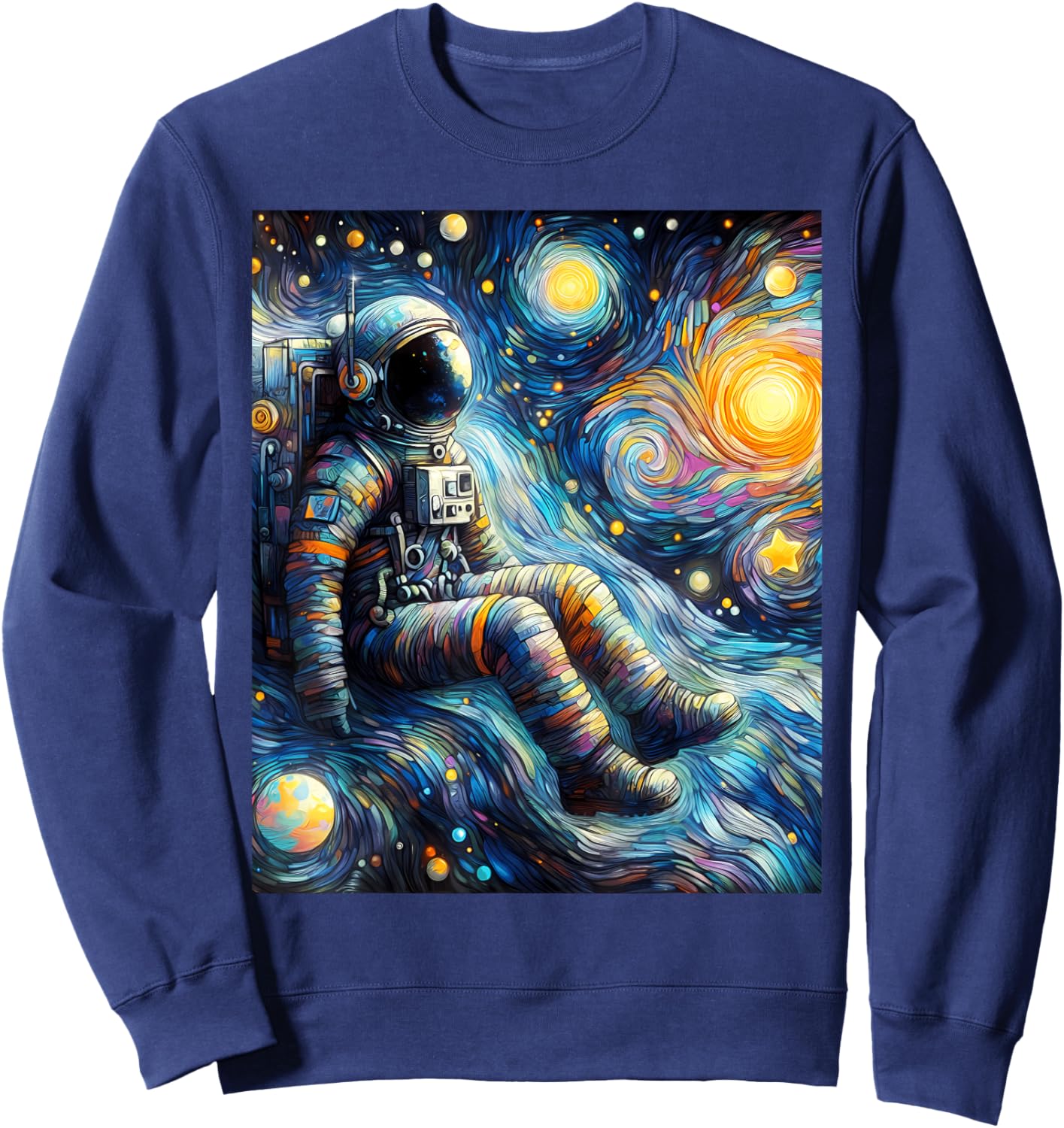 Astronaut Space Planets Starry Night Painting Sweatshirt - Sweatshirt | Navy