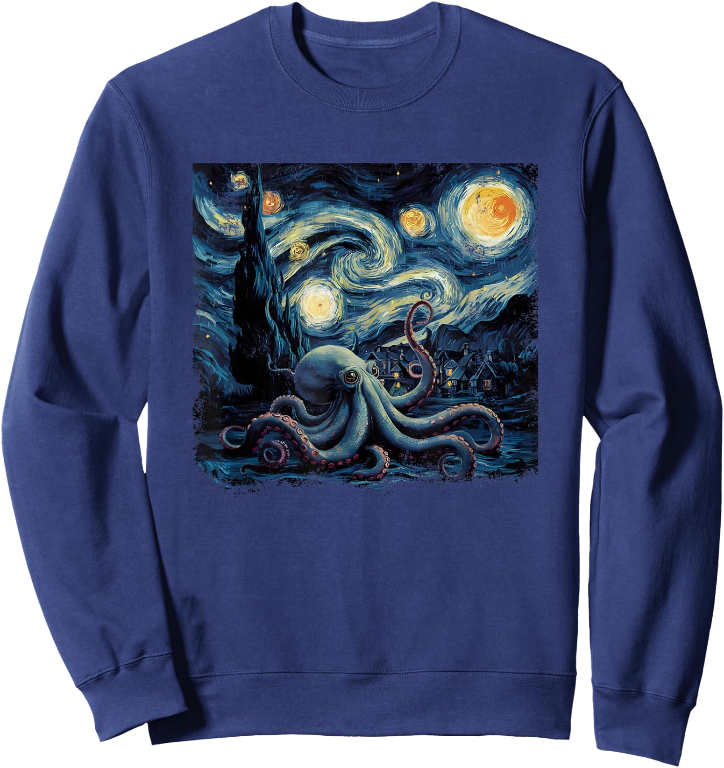 Starry Night Van Gogh Painting Octopus Lover Sweatshirt - Sweatshirt | Navy